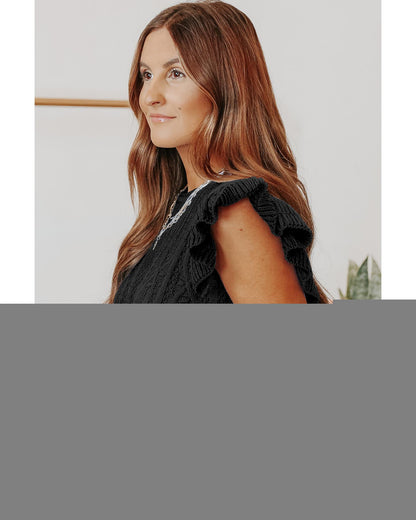 Azura Exchange Cable Knit Ruffle Sleeve Top - XL