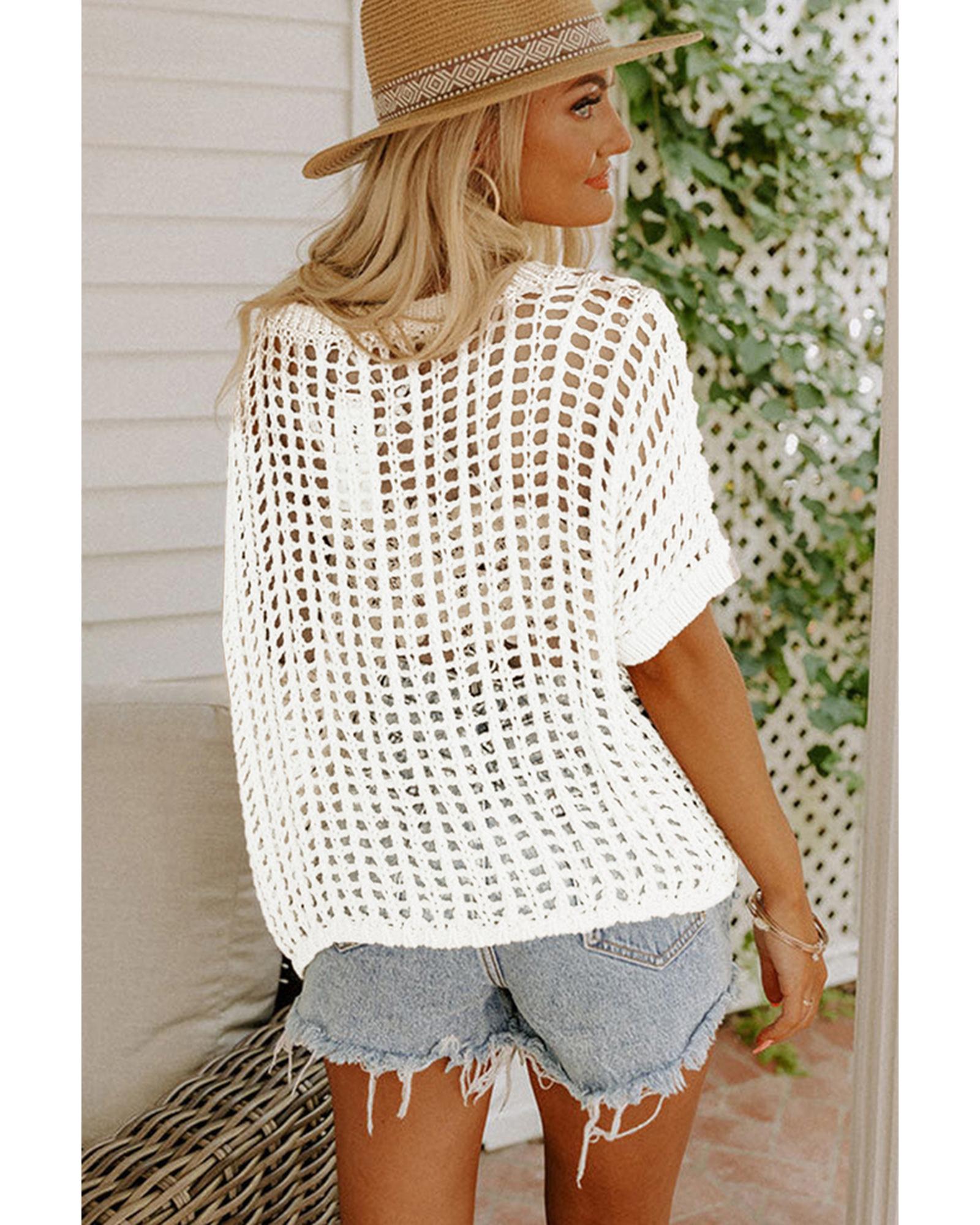 Azura Exchange Fishnet Knit Ribbed Short Sleeve Sweater Tee - M Secondary image