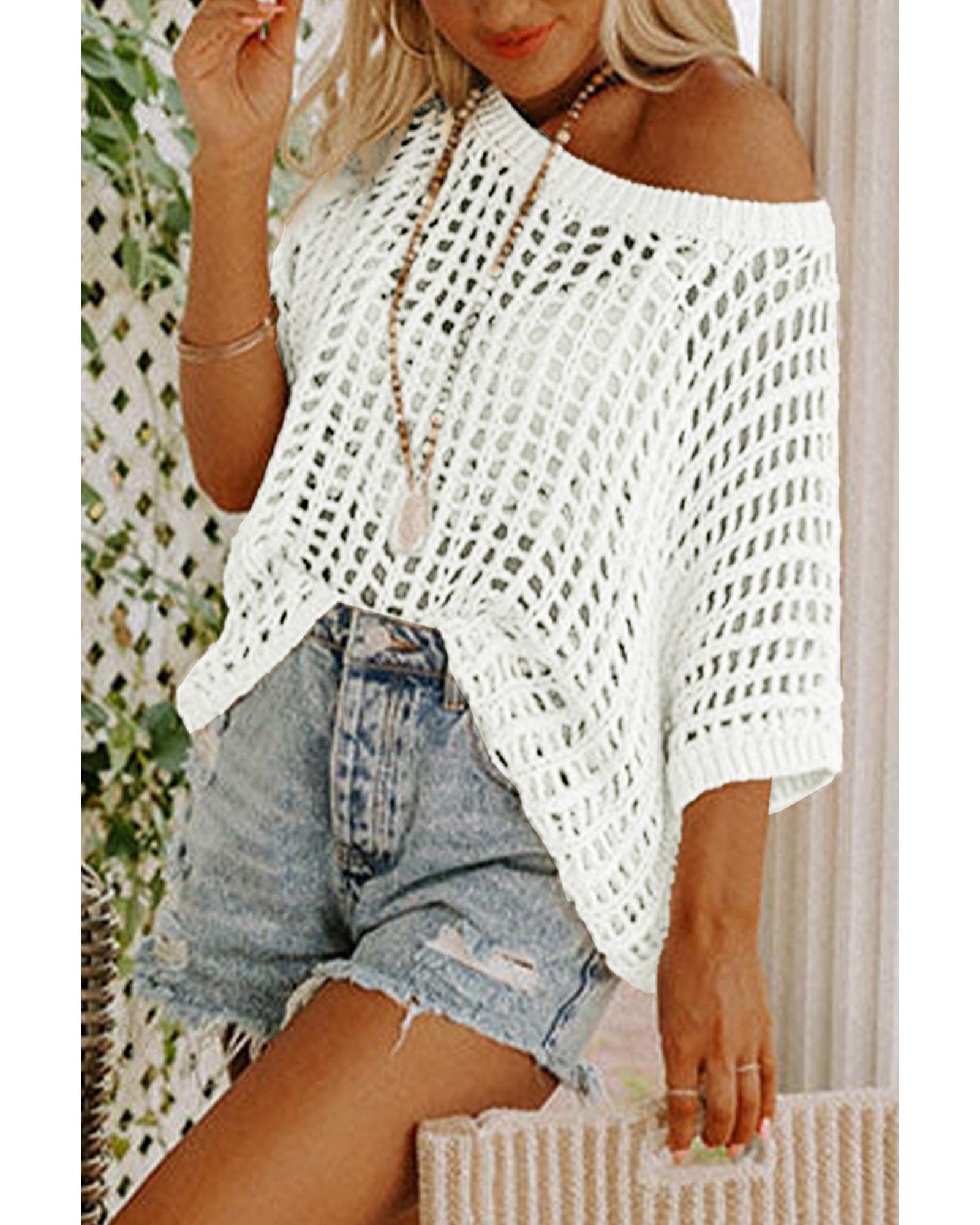 Azura Exchange Fishnet Knit Ribbed Short Sleeve Sweater Tee - XL Main image
