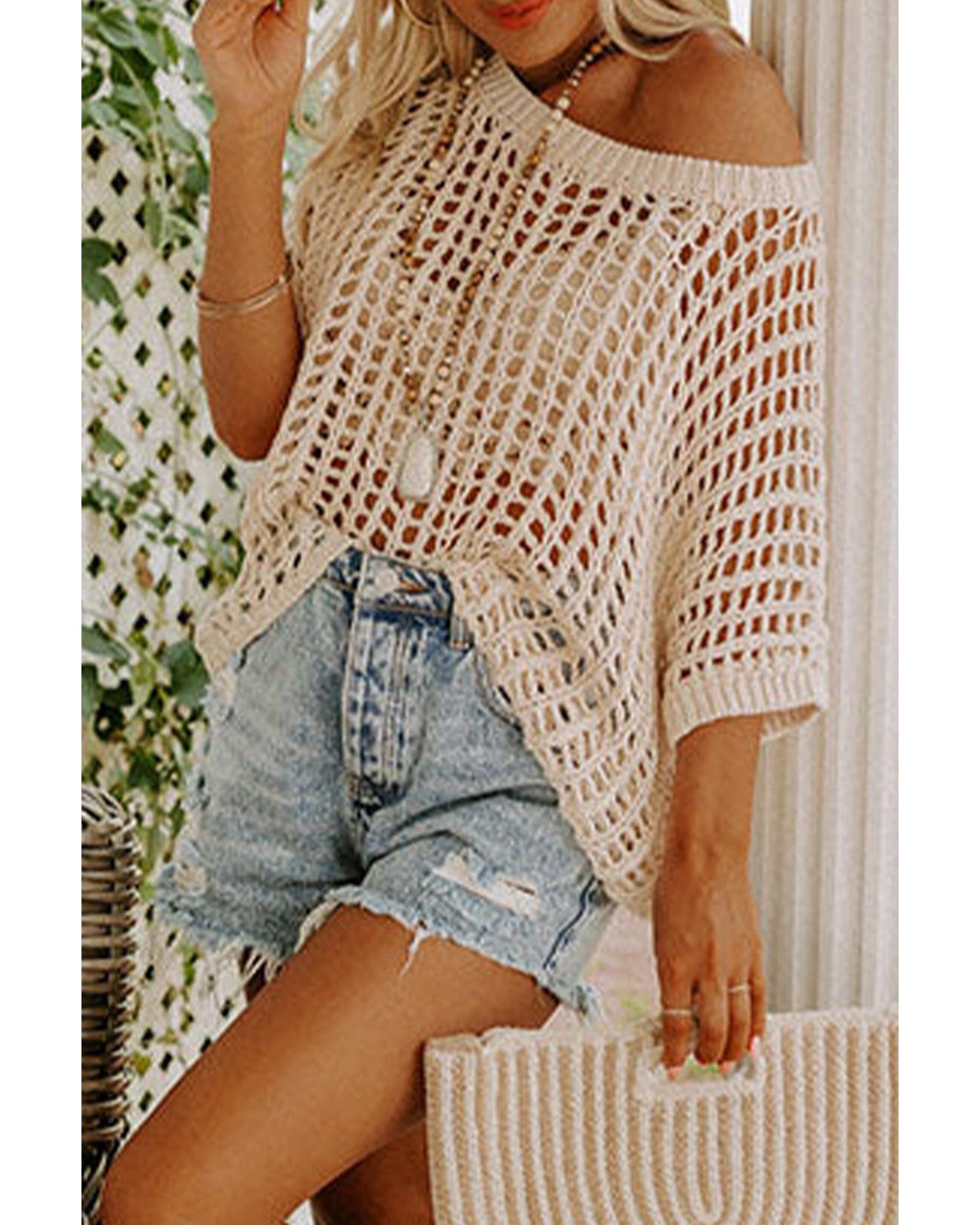 Azura Exchange Knit Ribbed Round Neck Short Sleeve Sweater Tee - M Main image