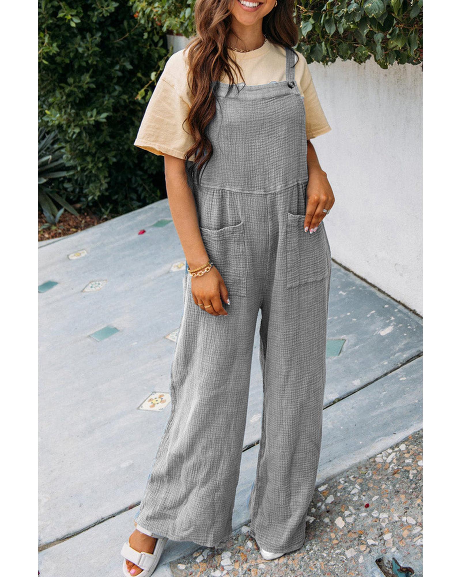 Azura Exchange Textured Wide Leg Overall with Pockets - L Secondary image