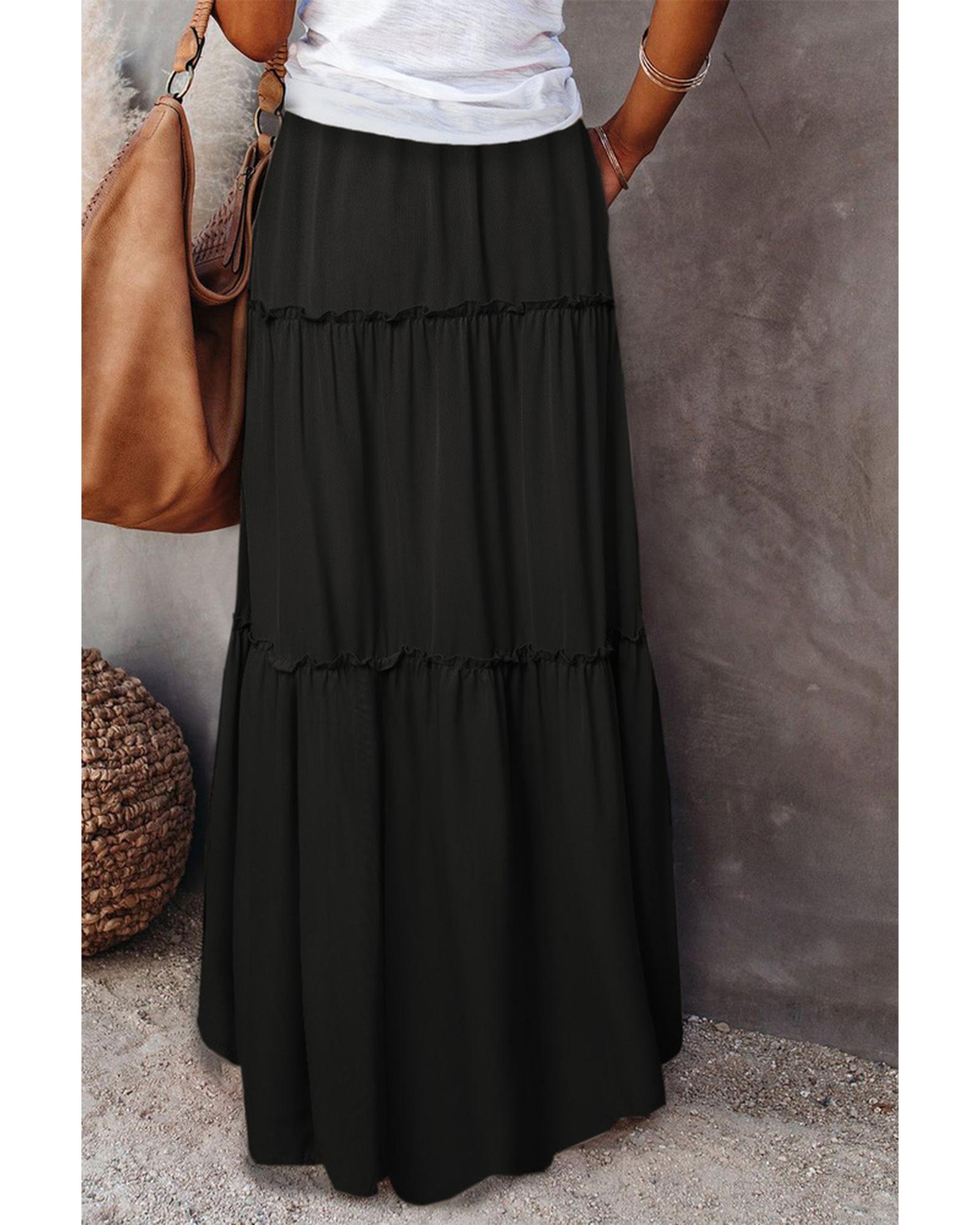 Azura Exchange Tiered Drawstring Waist Maxi Skirt - L Secondary image