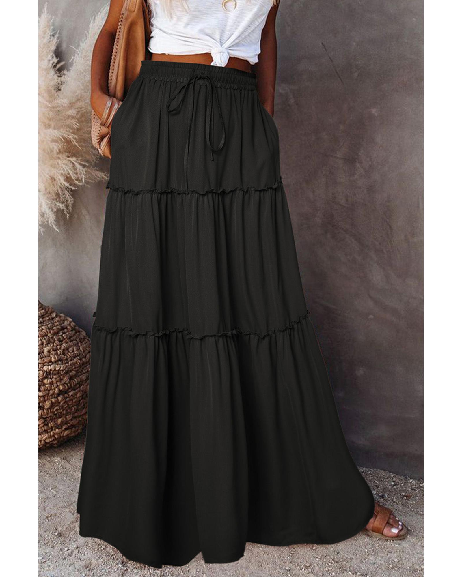 Azura Exchange Tiered Drawstring Waist Maxi Skirt - M Main image