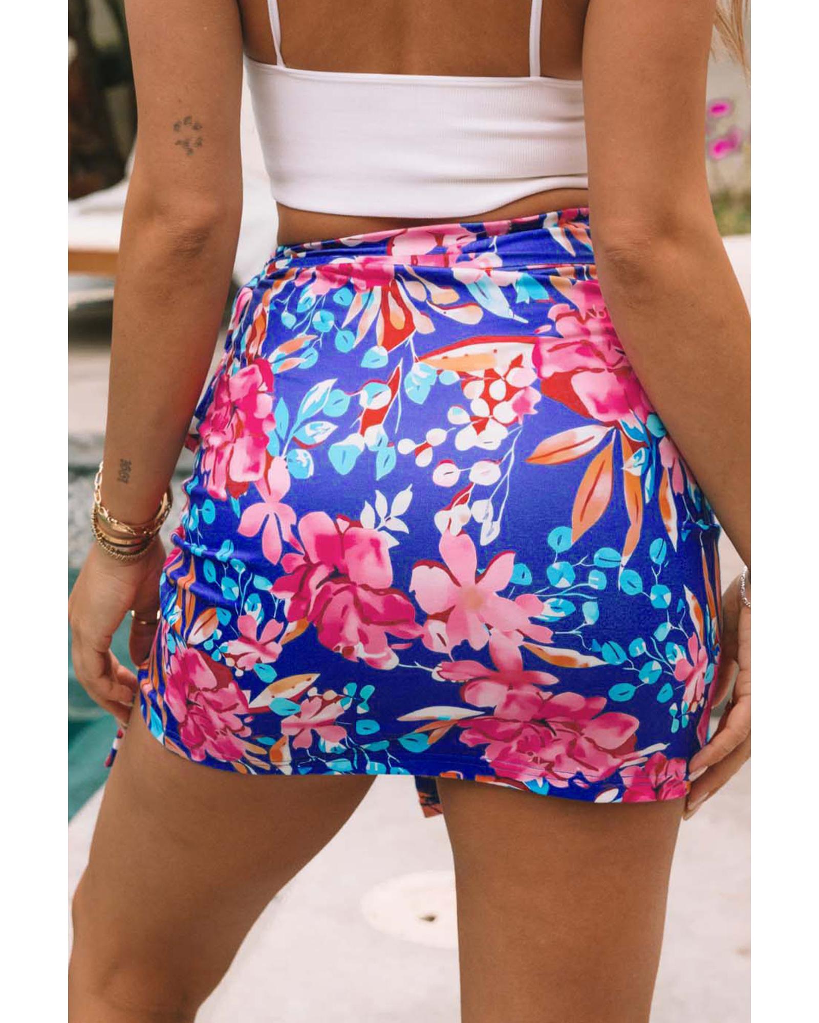 Azura Exchange Floral Print Lace-up Bodycon Mini Skirt - S Main image