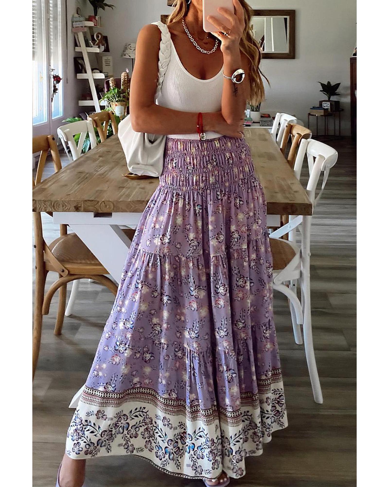 Azura Exchange Floral Print High Waist Maxi Skirt - L Secondary image