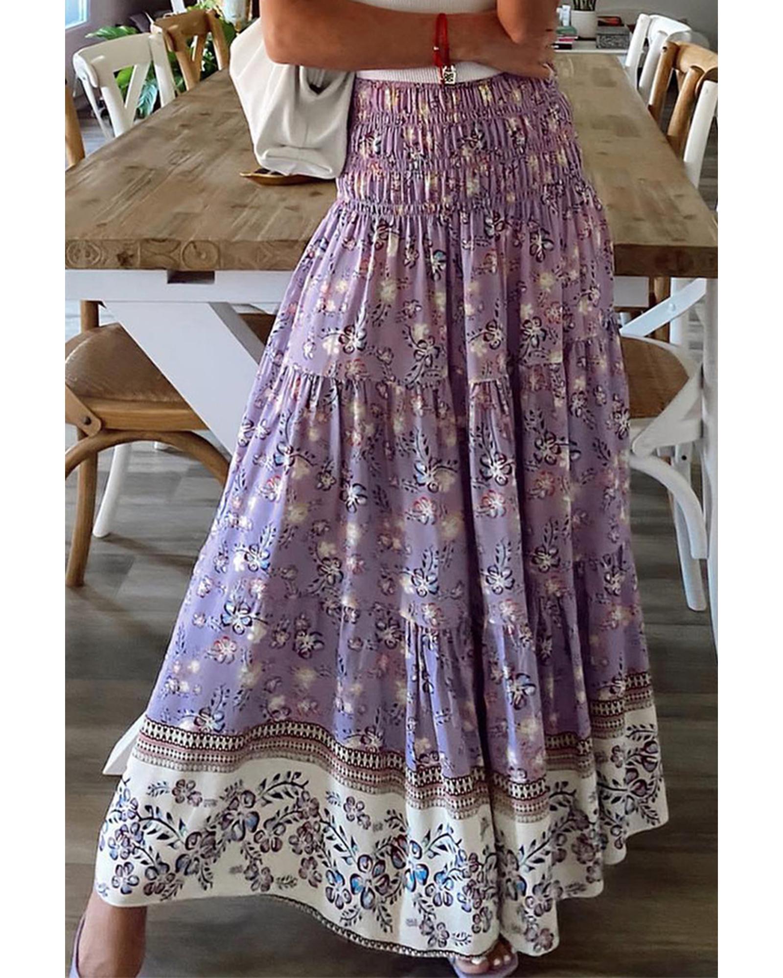 Azura Exchange Floral Print High Waist Maxi Skirt - M Main image