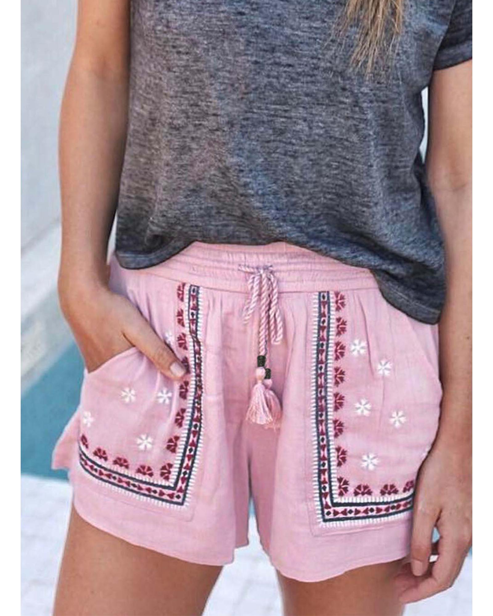 Azura Exchange Embroidered Floral Tasseled Shorts - M Main image