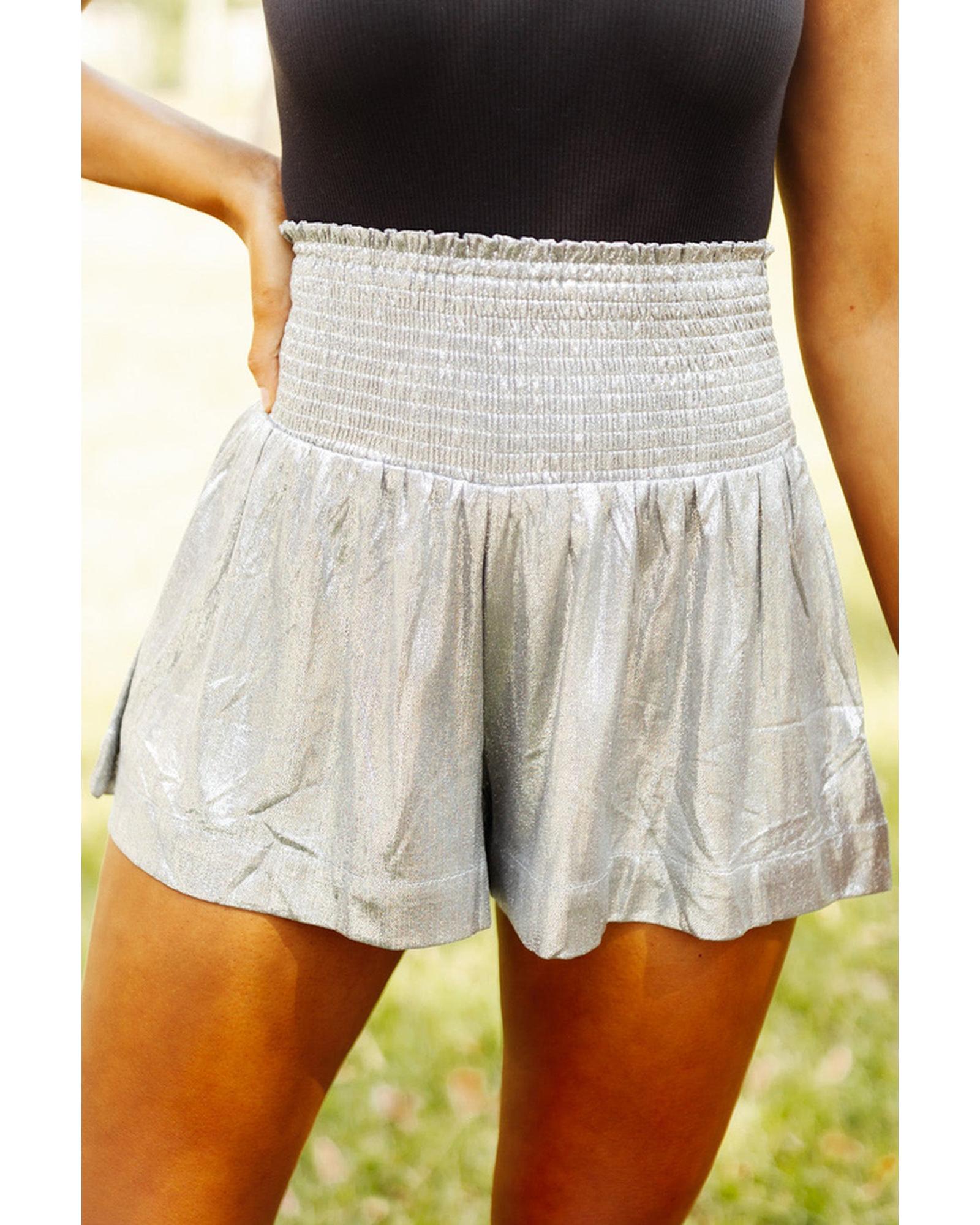 Azura Exchange Smocked High Waist Shorts with Metallic Sheen - L Main image