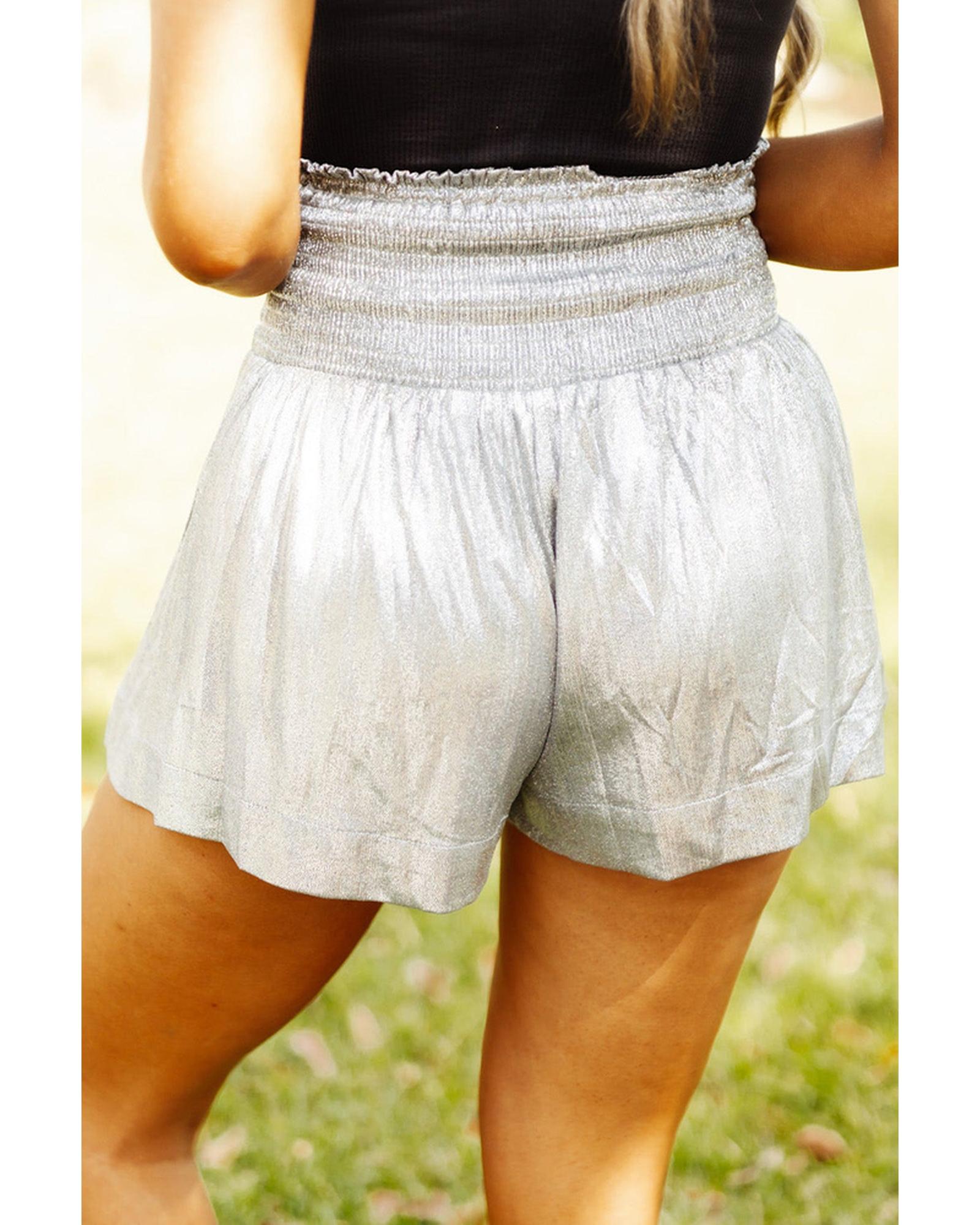 Azura Exchange Smocked High Waist Shorts with Metallic Sheen - L Secondary image