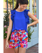 Azura Exchange Belted Floral Print Shorts - 10 US