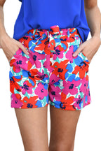 Azura Exchange Belted Floral Print Shorts - 10 US