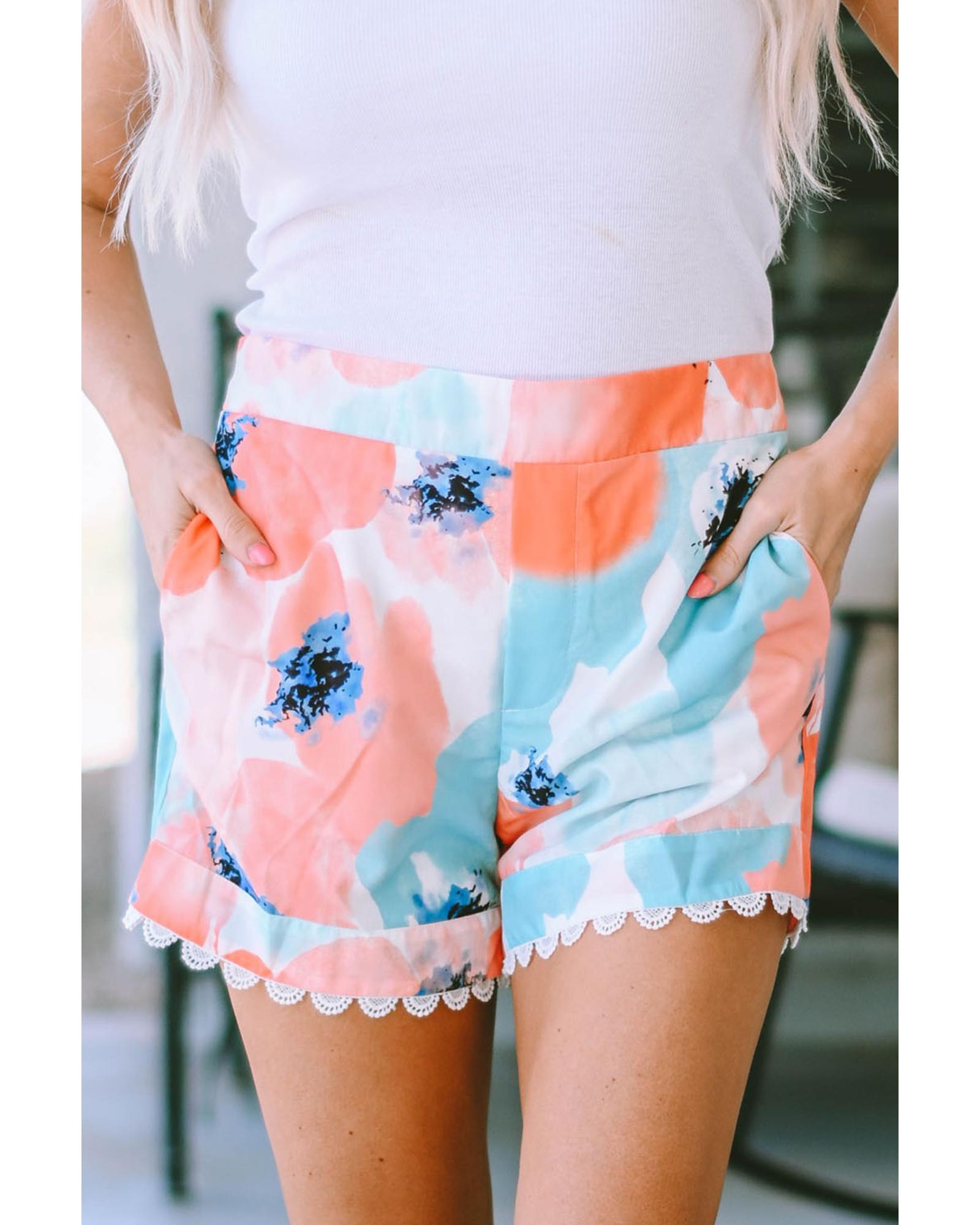 Azura Exchange Water Marbling Print Lace Trim Shorts - 14 US Main image