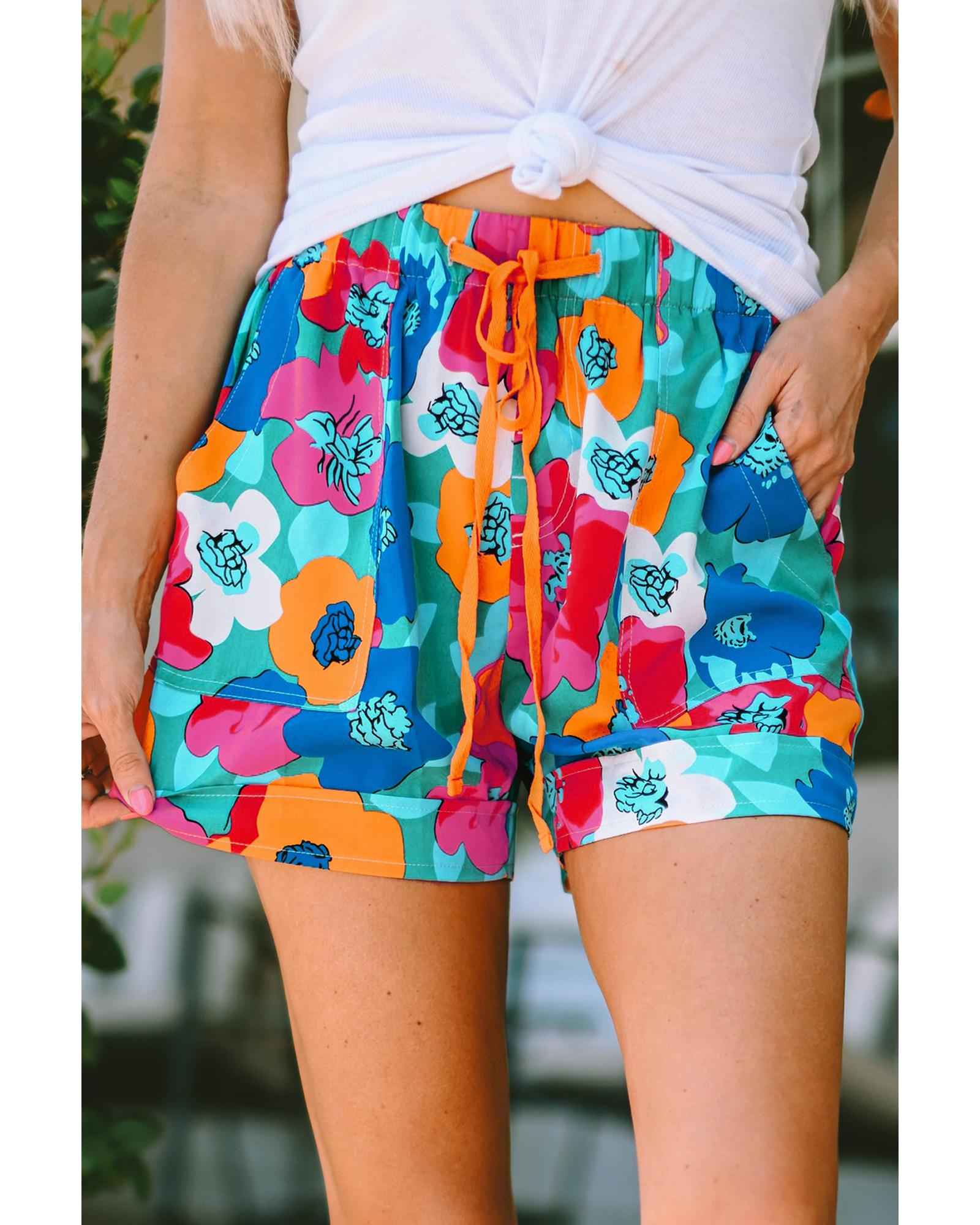 Azura Exchange Floral Print Drawstring Waist Casual Shorts - M Main image