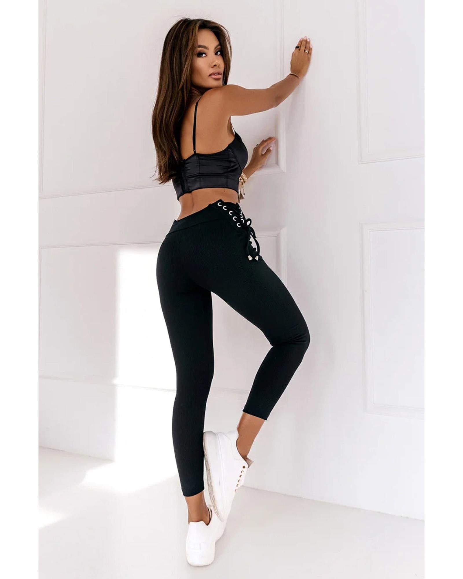 Azura Exchange Lace-Up Ribbed Leggings - M Secondary image