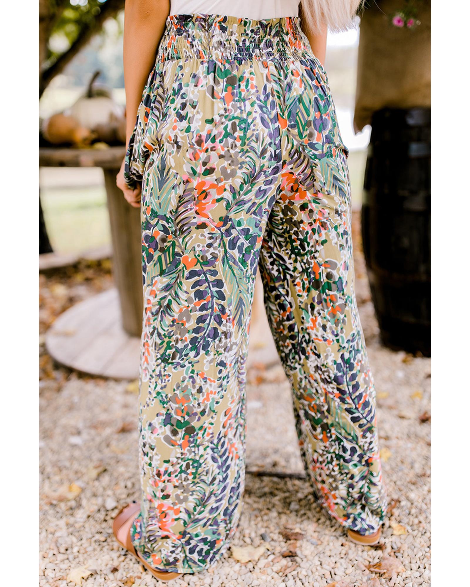Azura Exchange Floral Print Shirred High Waist Wide Leg Pants - M Secondary image