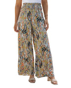 Azura Exchange Floral Print Shirred High Waist Wide Leg Pants - S