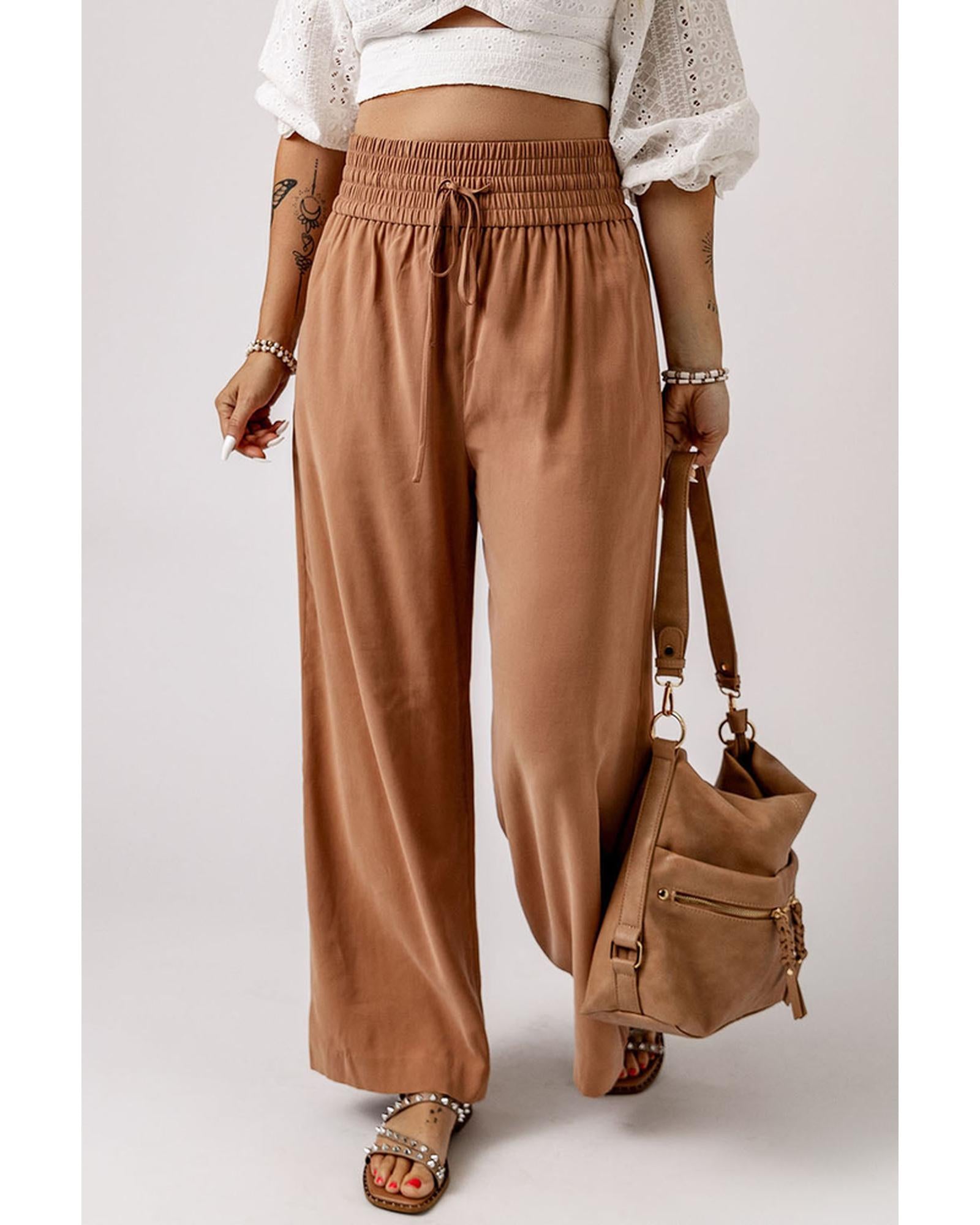 Azura Exchange Elastic Waist Casual Wide Leg Pants - S Main image