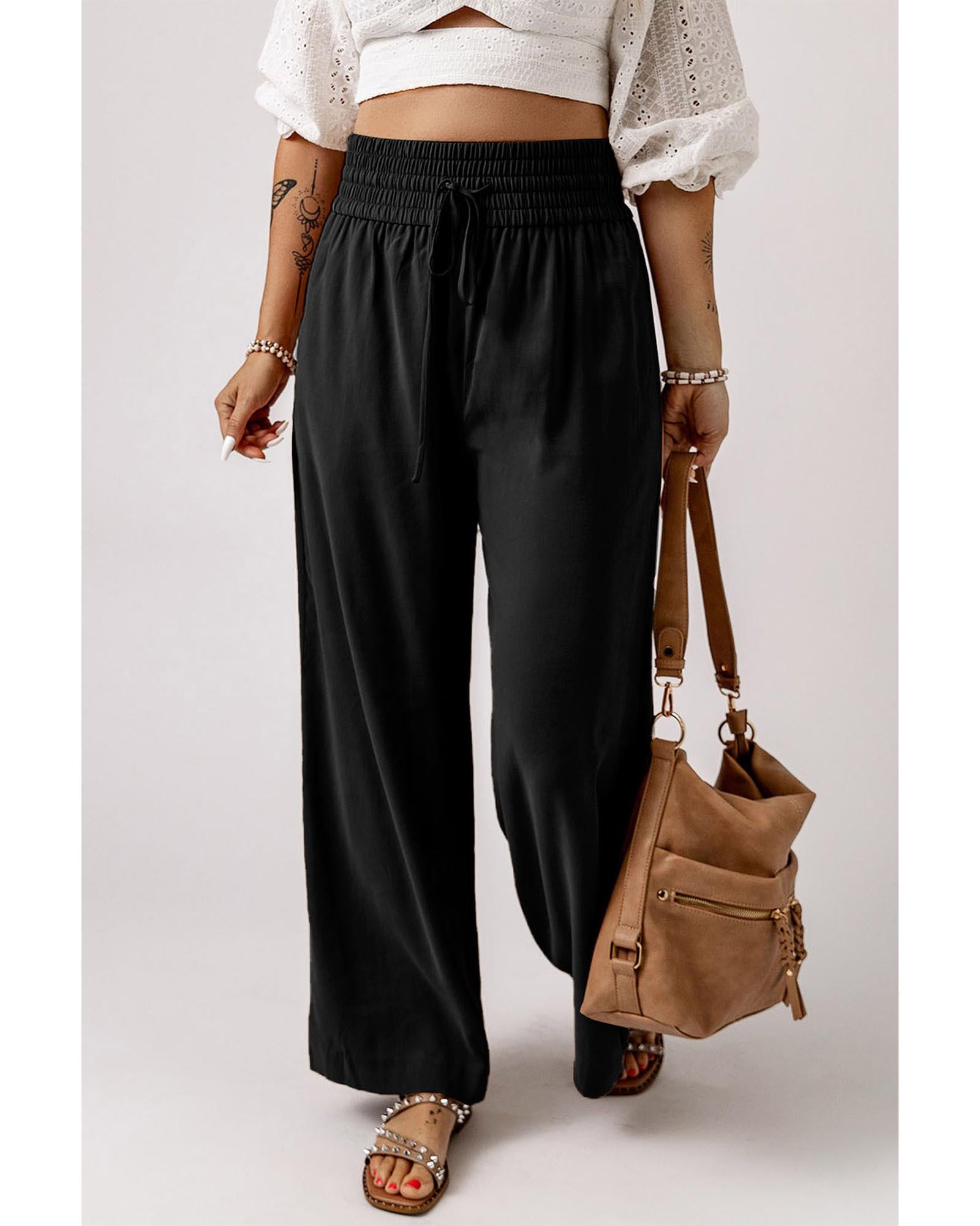 Azura Exchange Casual Wide Leg Pants with Drawstring Elastic Waist - M Main image