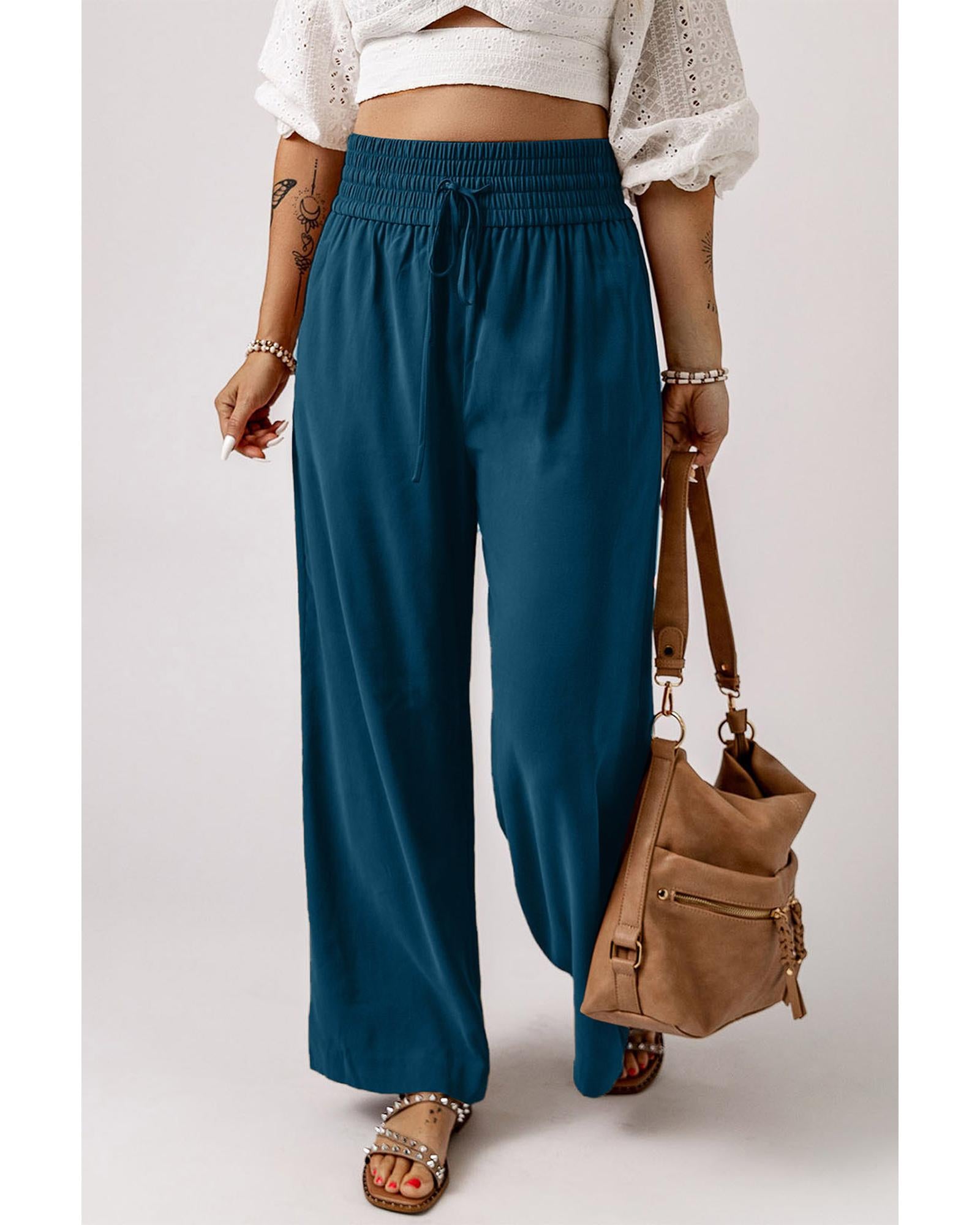 Azura Exchange Drawstring Elastic Waist Wide Leg Pants - S Main image