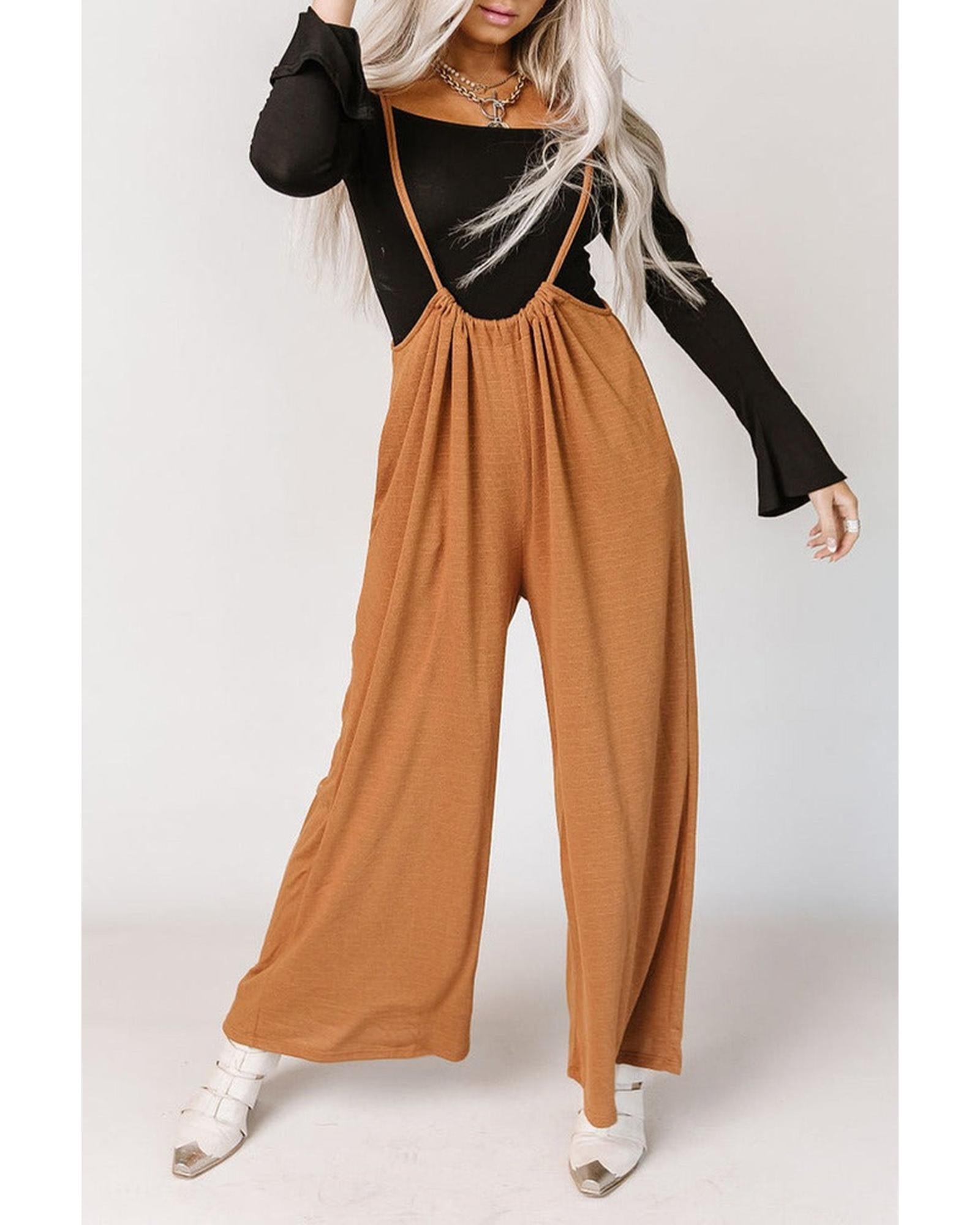 Azura Exchange Wide Leg Suspender Pants - L Main image