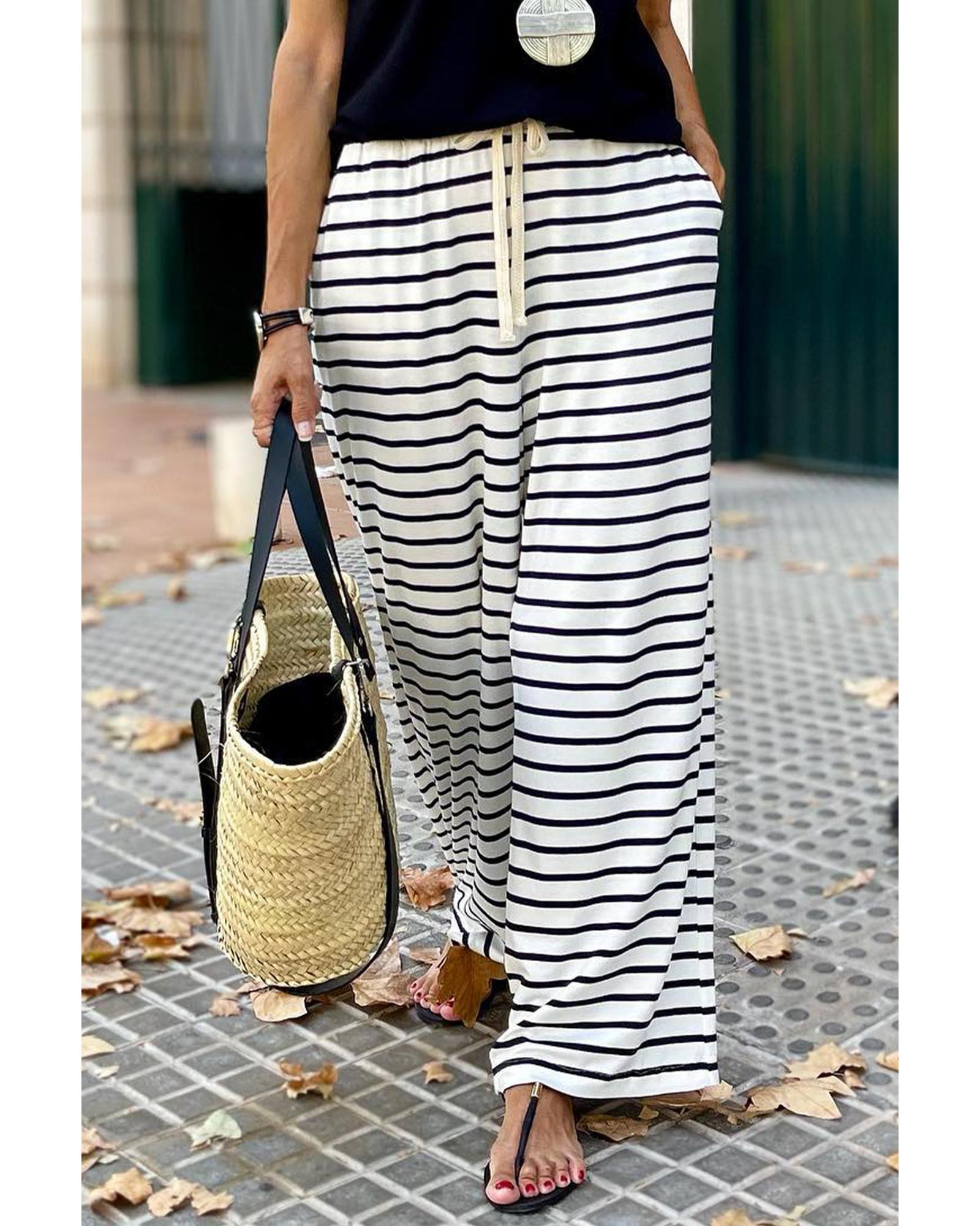 Azura Exchange Striped Wide Leg Pants - S Main image