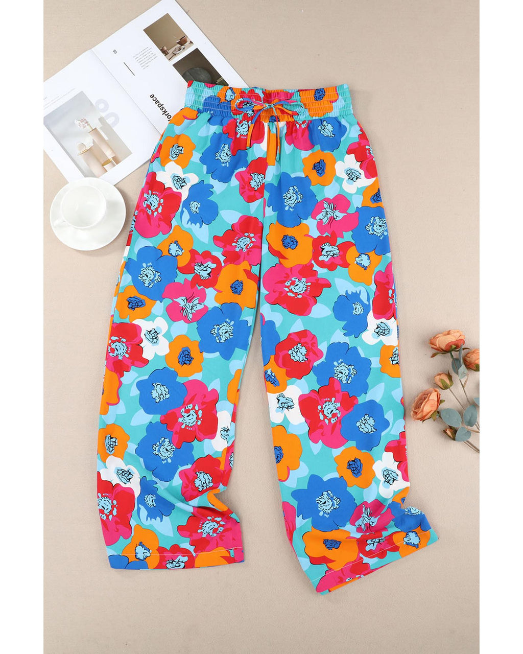 Azura Exchange Abstract Floral Print Drawstring Pants - M