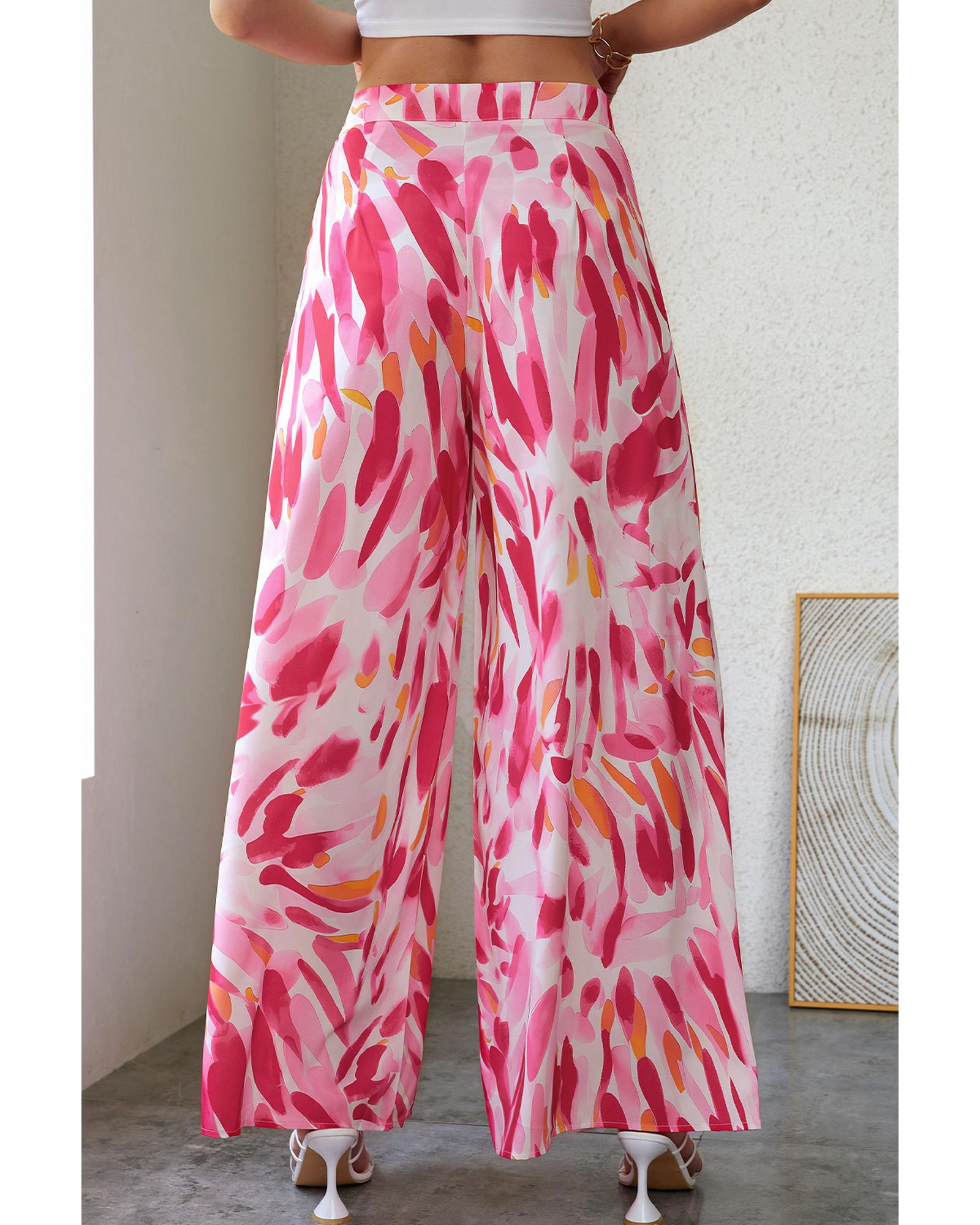 Azura Exchange Abstract Floral Print Wide Leg Pants - 8 US Secondary image