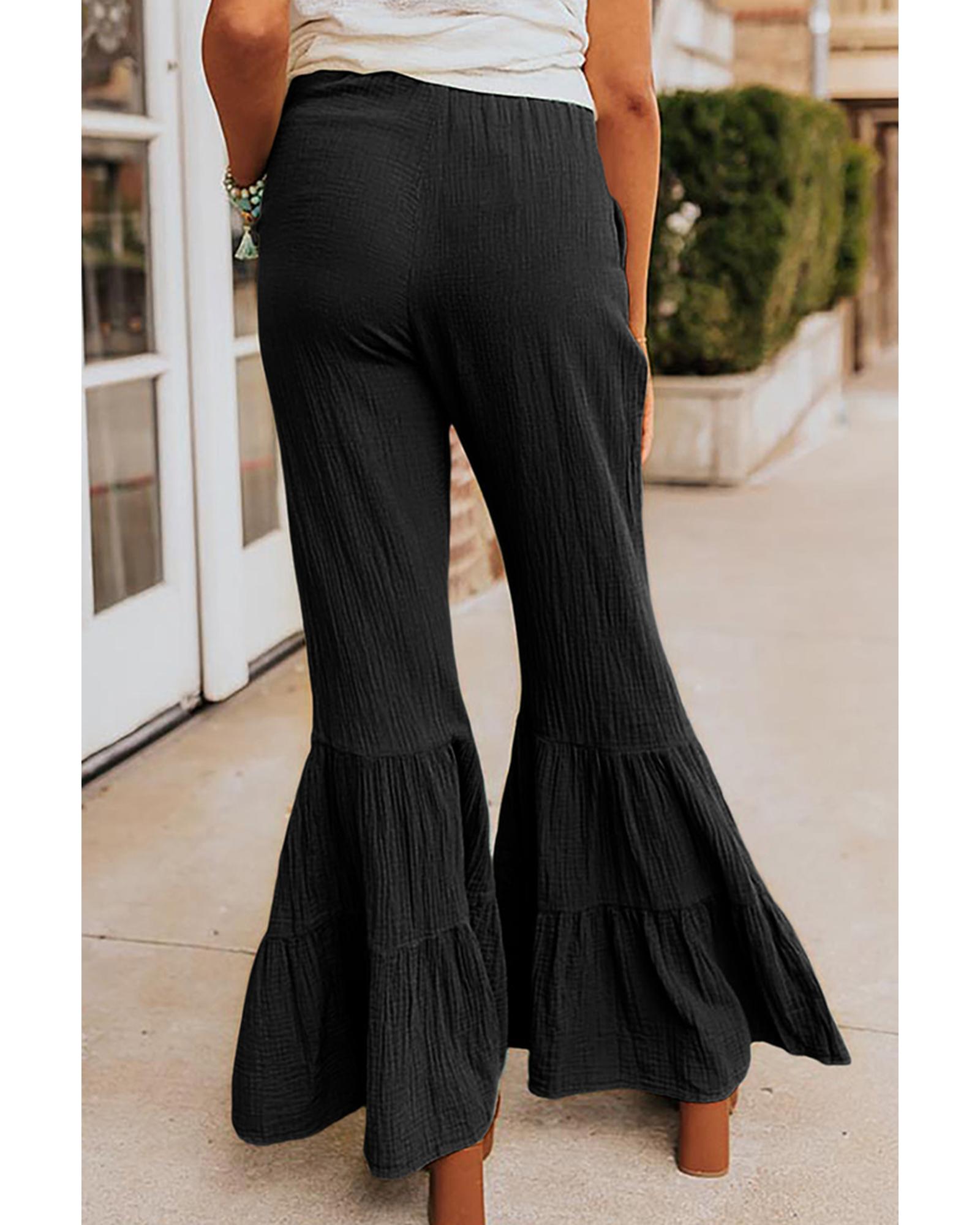 Azura Exchange Textured Ruffled Bell Bottom Pants - L Secondary image