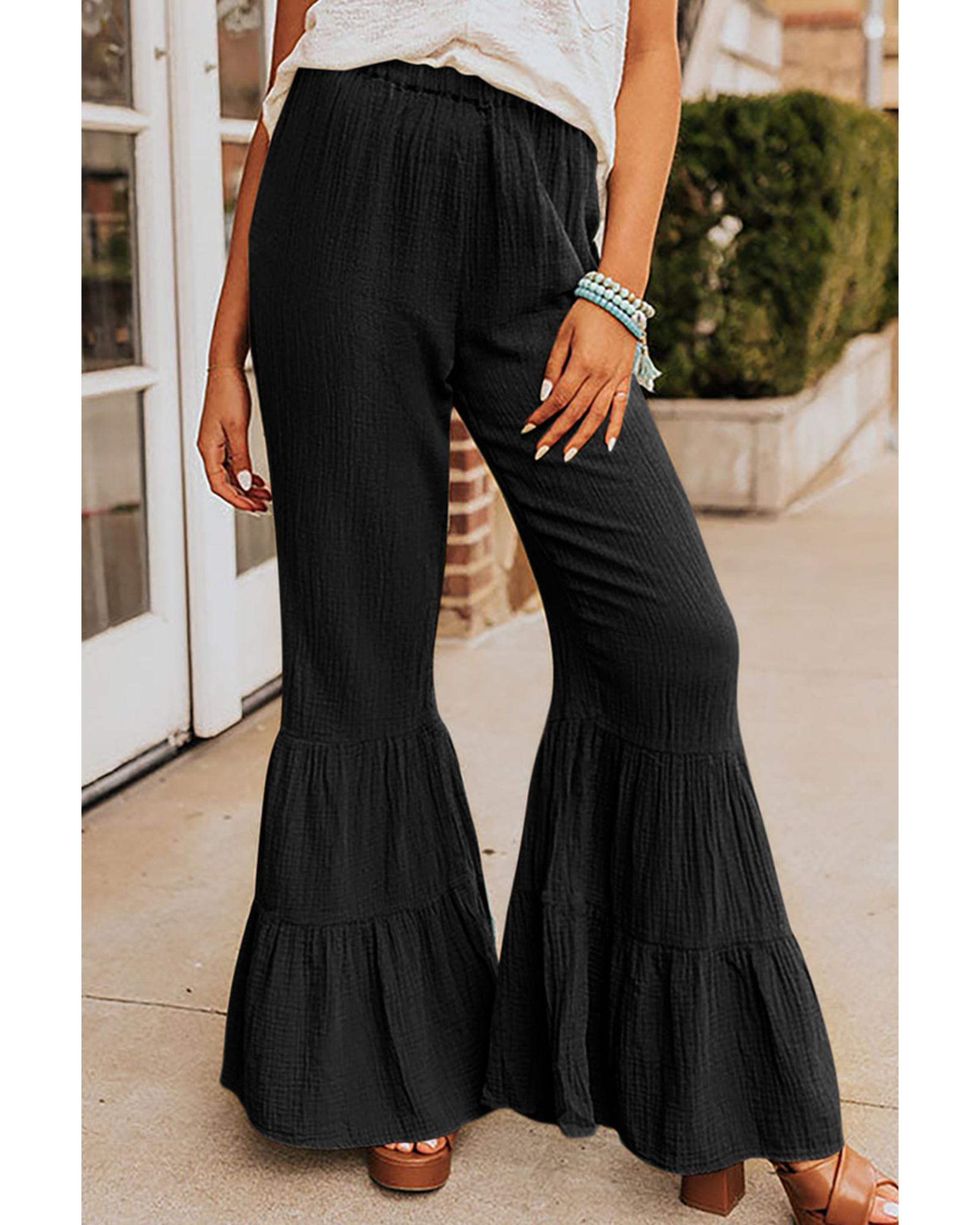 Azura Exchange Textured Ruffled Bell Bottom Pants - S Main image