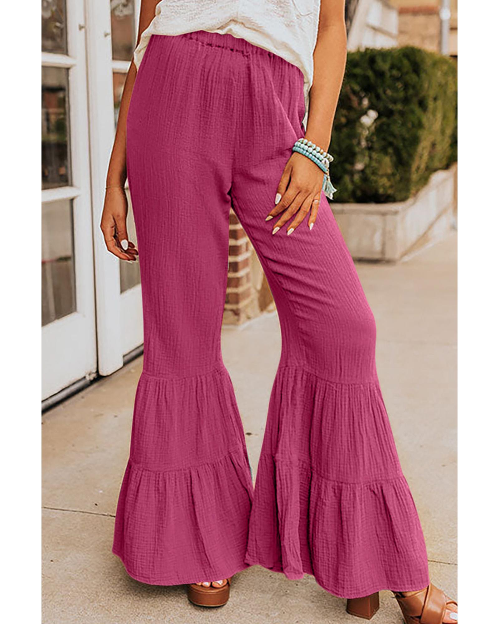 Azura Exchange Textured High Waist Ruffled Bell Bottom Pants - L Main image