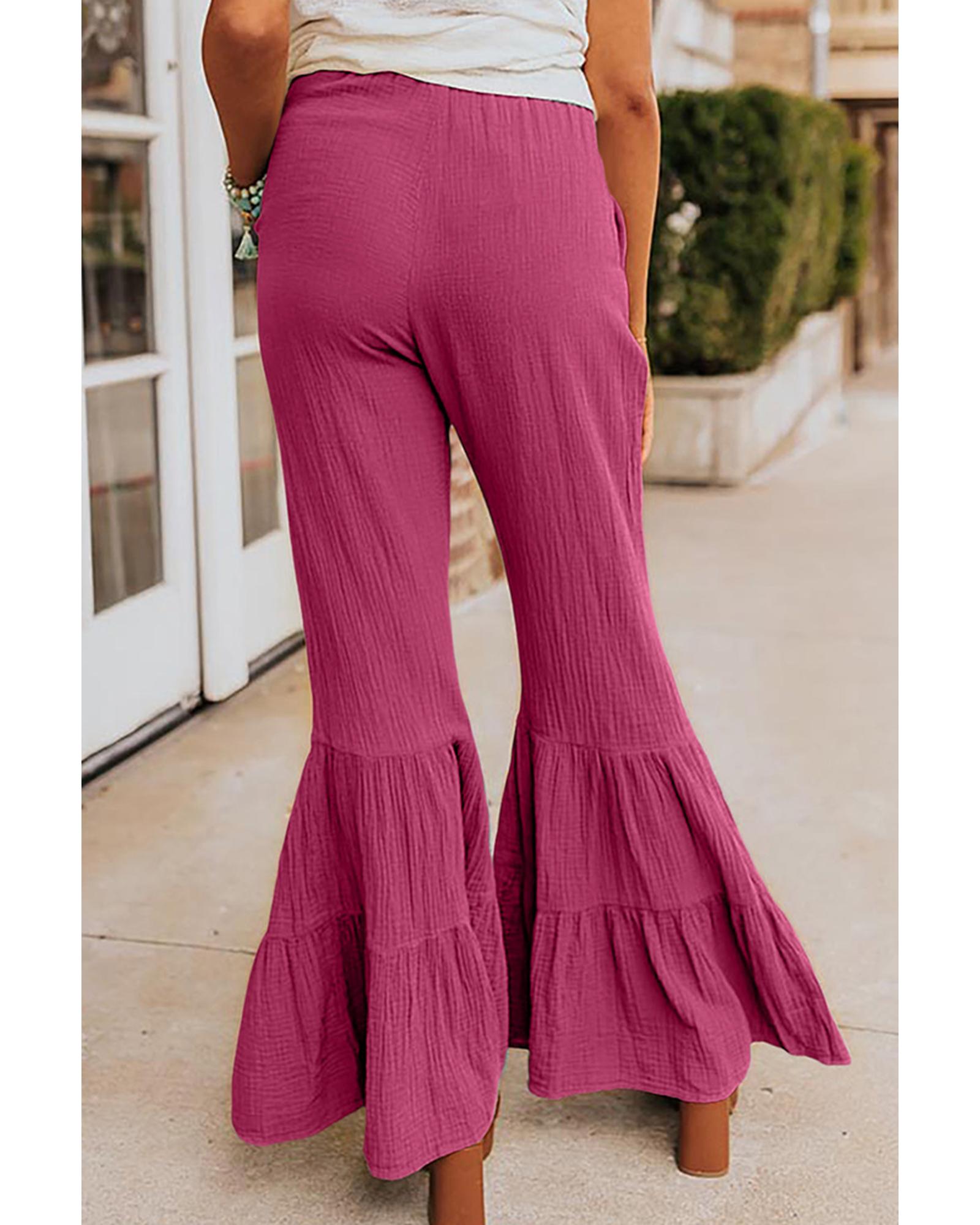 Azura Exchange Textured High Waist Ruffled Bell Bottom Pants - S Secondary image