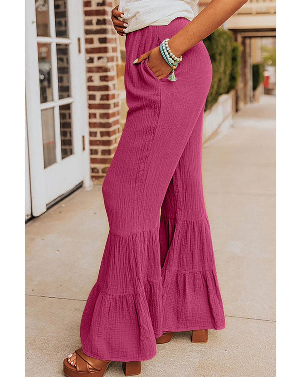 Azura Exchange Textured High Waist Ruffled Bell Bottom Pants - XL Women's Bottoms / Pants Azura Exchange