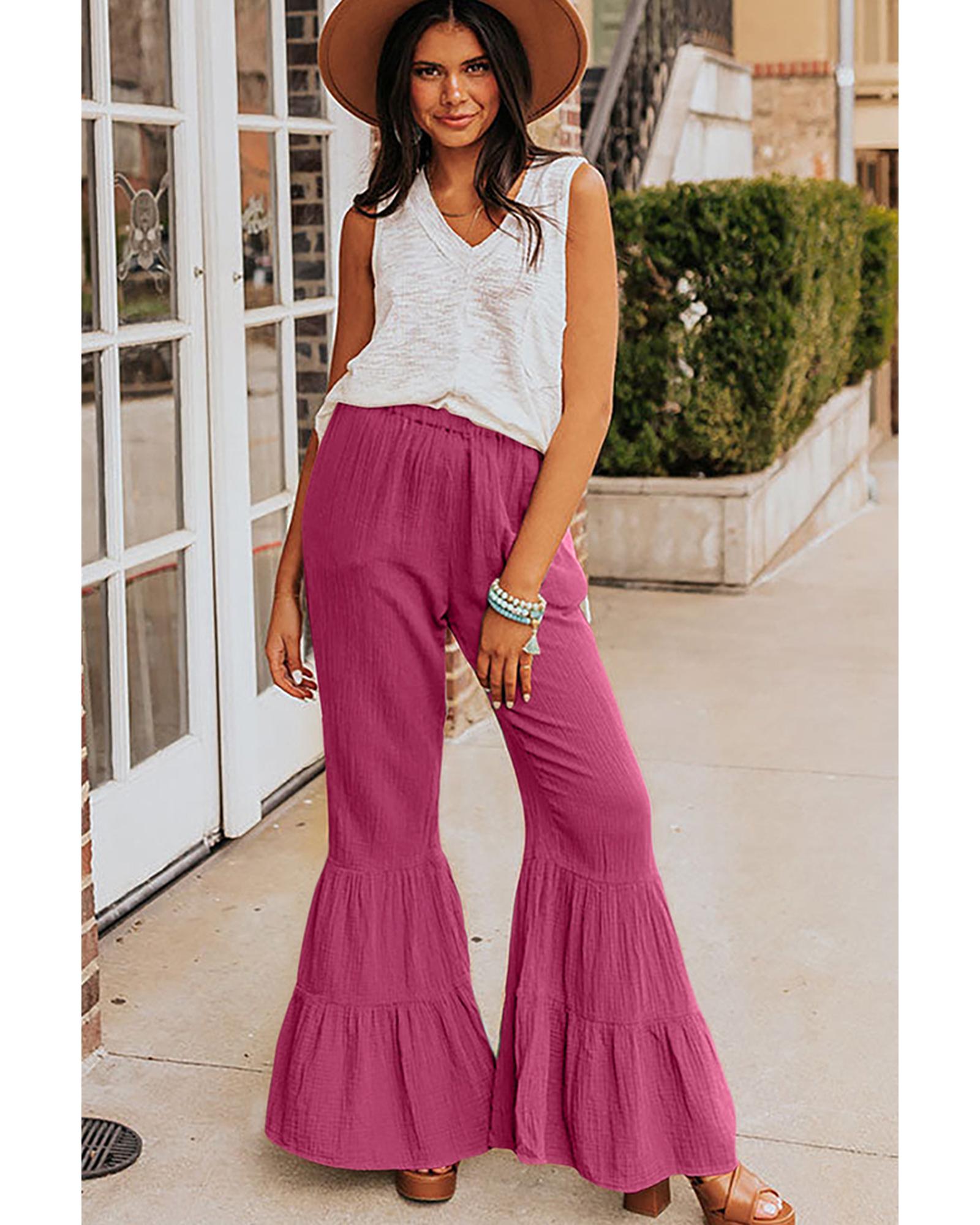 Azura Exchange Textured High Waist Ruffled Bell Bottom Pants - XL Women's Bottoms / Pants Azura Exchange