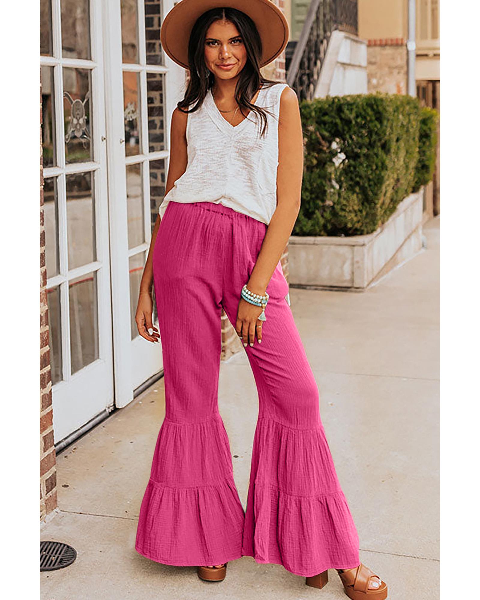 Azura Exchange Textured High Waist Ruffled Bell Bottom Pants - XL Women's Bottoms / Pants Azura Exchange