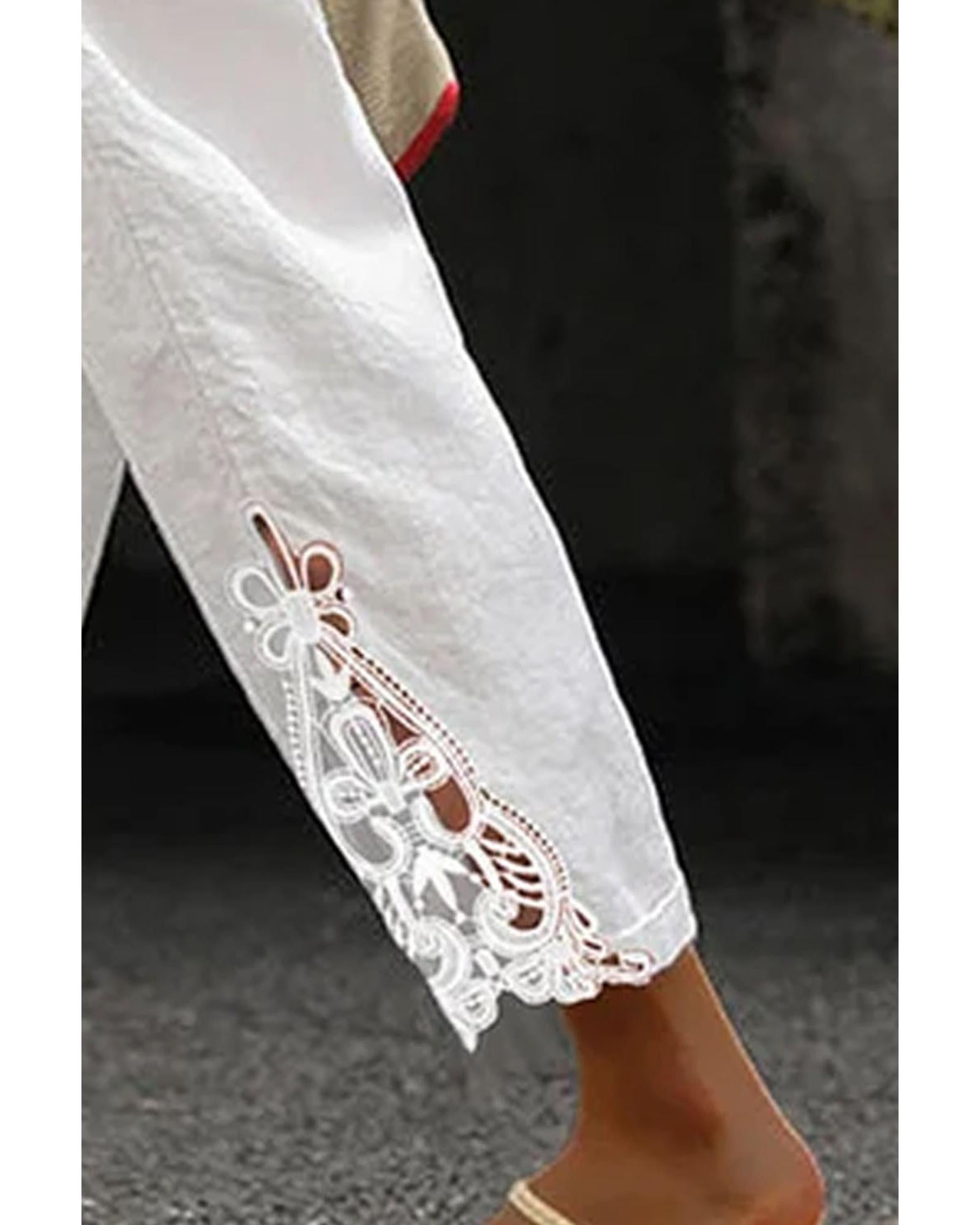 Azura Exchange Lace Splicing Drawstring Casual Cotton Pants - XL Secondary image