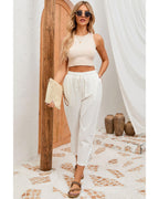 Azura Exchange Lace Splicing Drawstring Casual Cotton Pants - XL