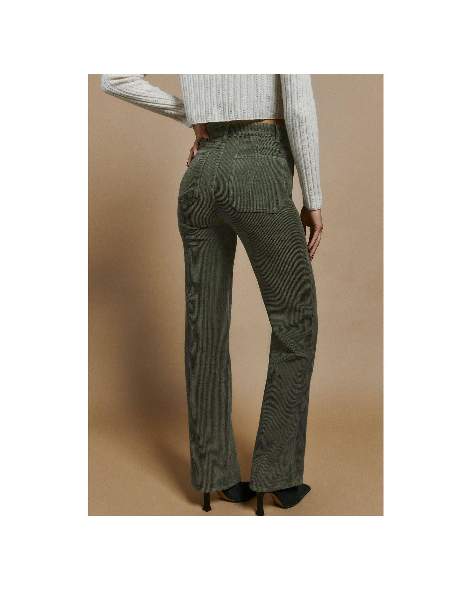 Azura Exchange Green High Waist Square Pockets Corduroy Pants - S Secondary image