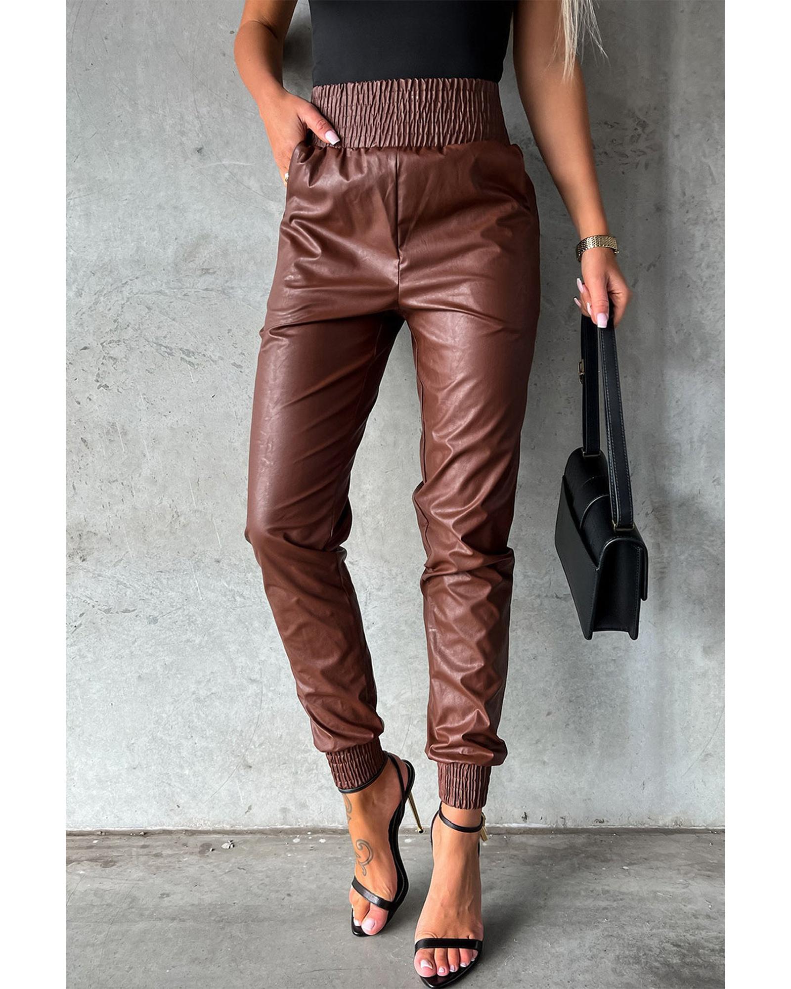Azura Exchange Smocked High-Waist Leather Skinny Pants - M Main image