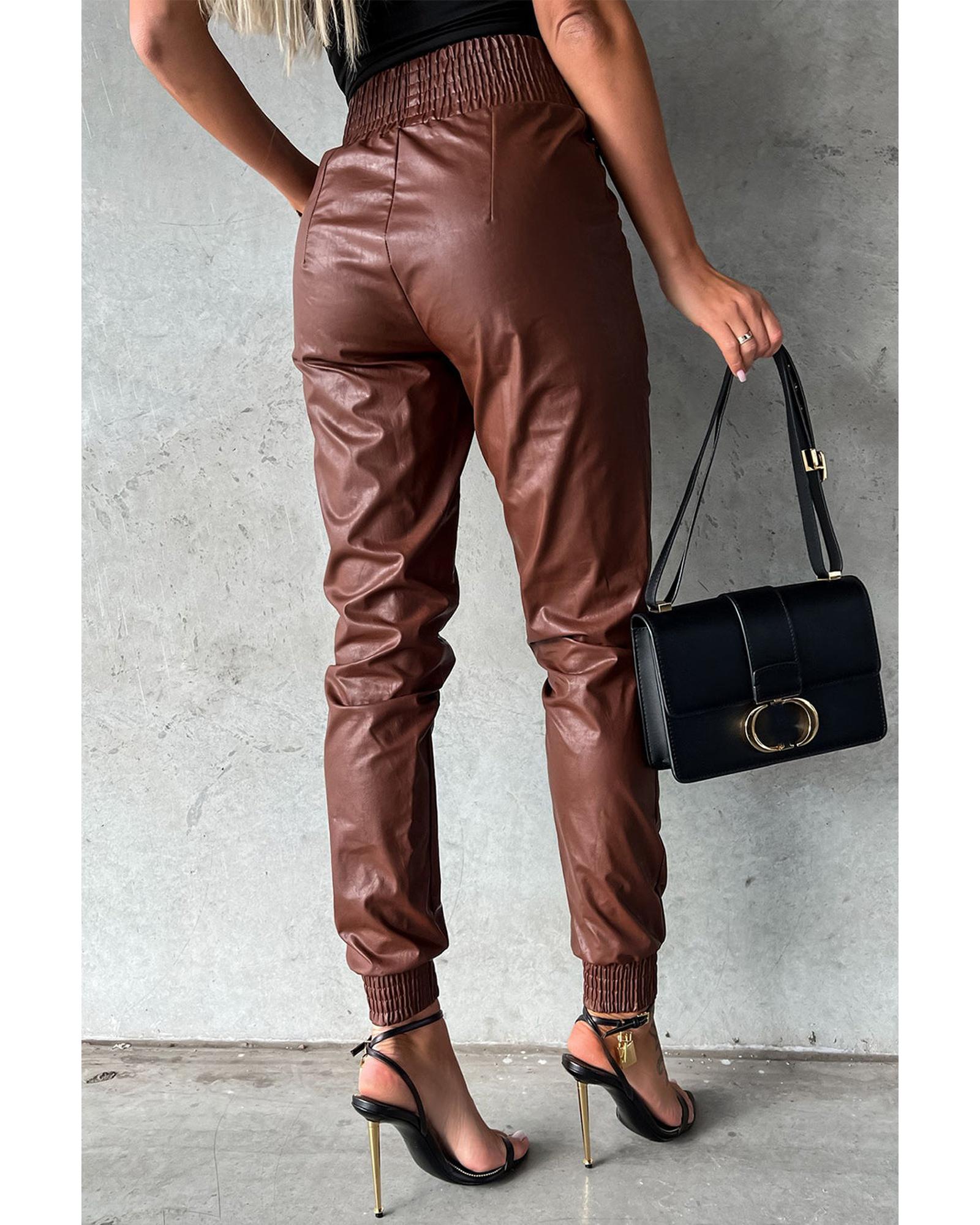 Azura Exchange Smocked High-Waist Leather Skinny Pants - XL Secondary image