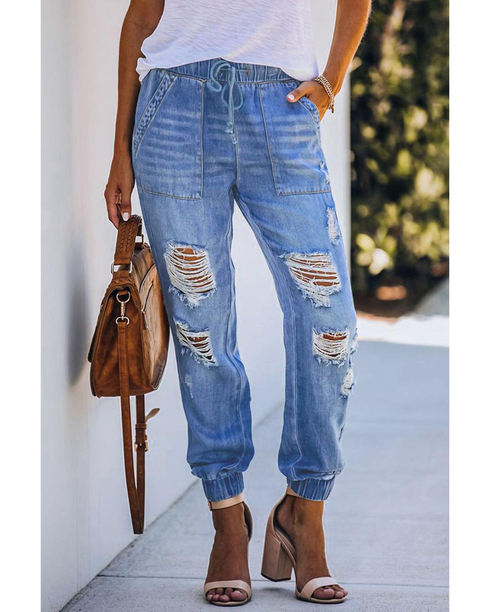 Azura Exchange Distressed Denim Joggers - M Main image