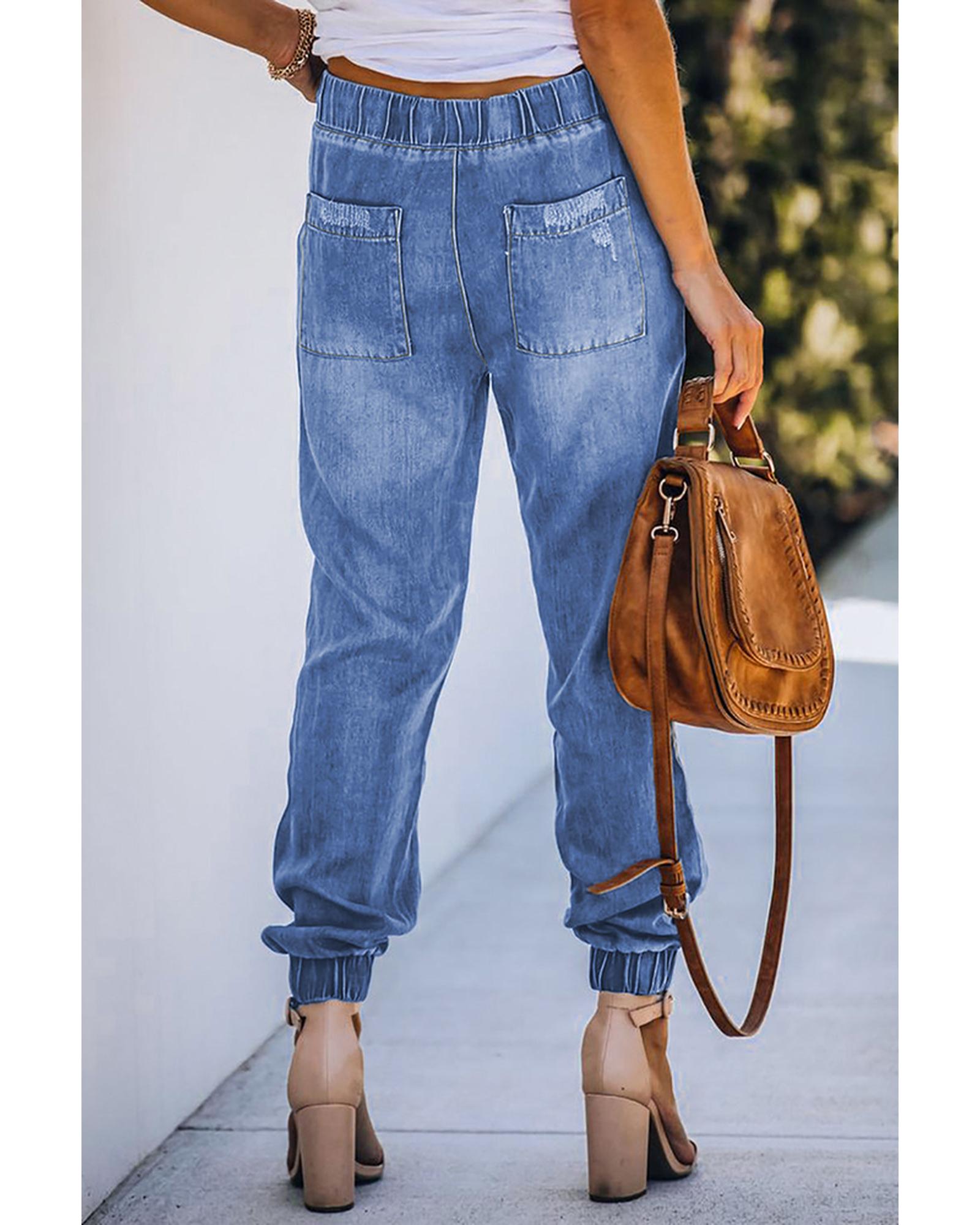 Azura Exchange Distressed Denim Joggers - M Secondary image