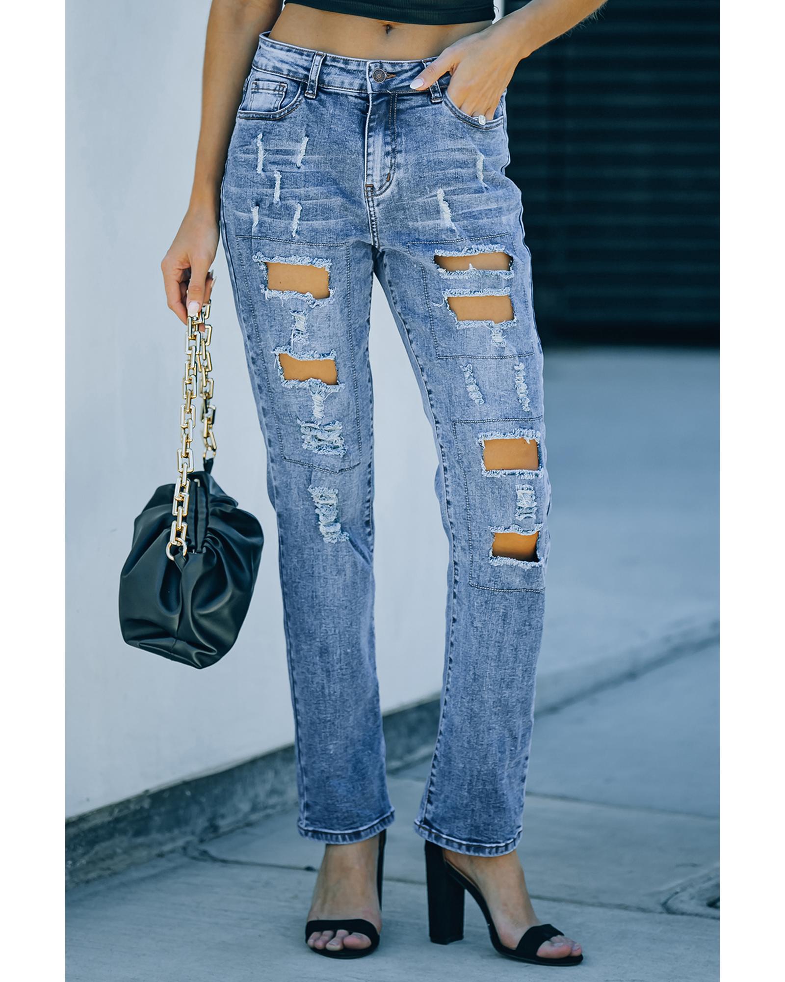 Azura Exchange Distressed Jeans with Buttoned Pockets - S Main image