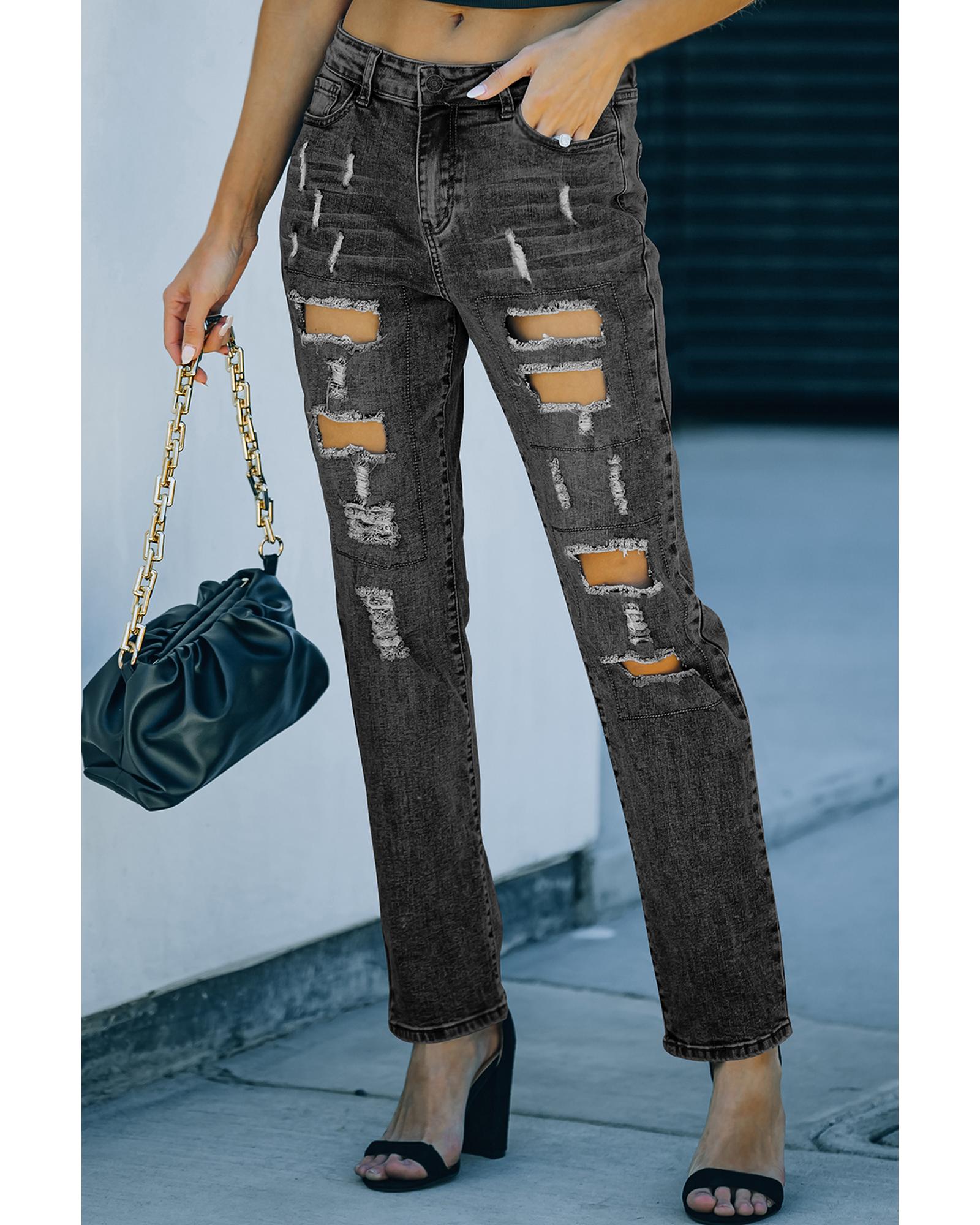 Azura Exchange Buttoned Pockets Distressed Jeans - S Main image