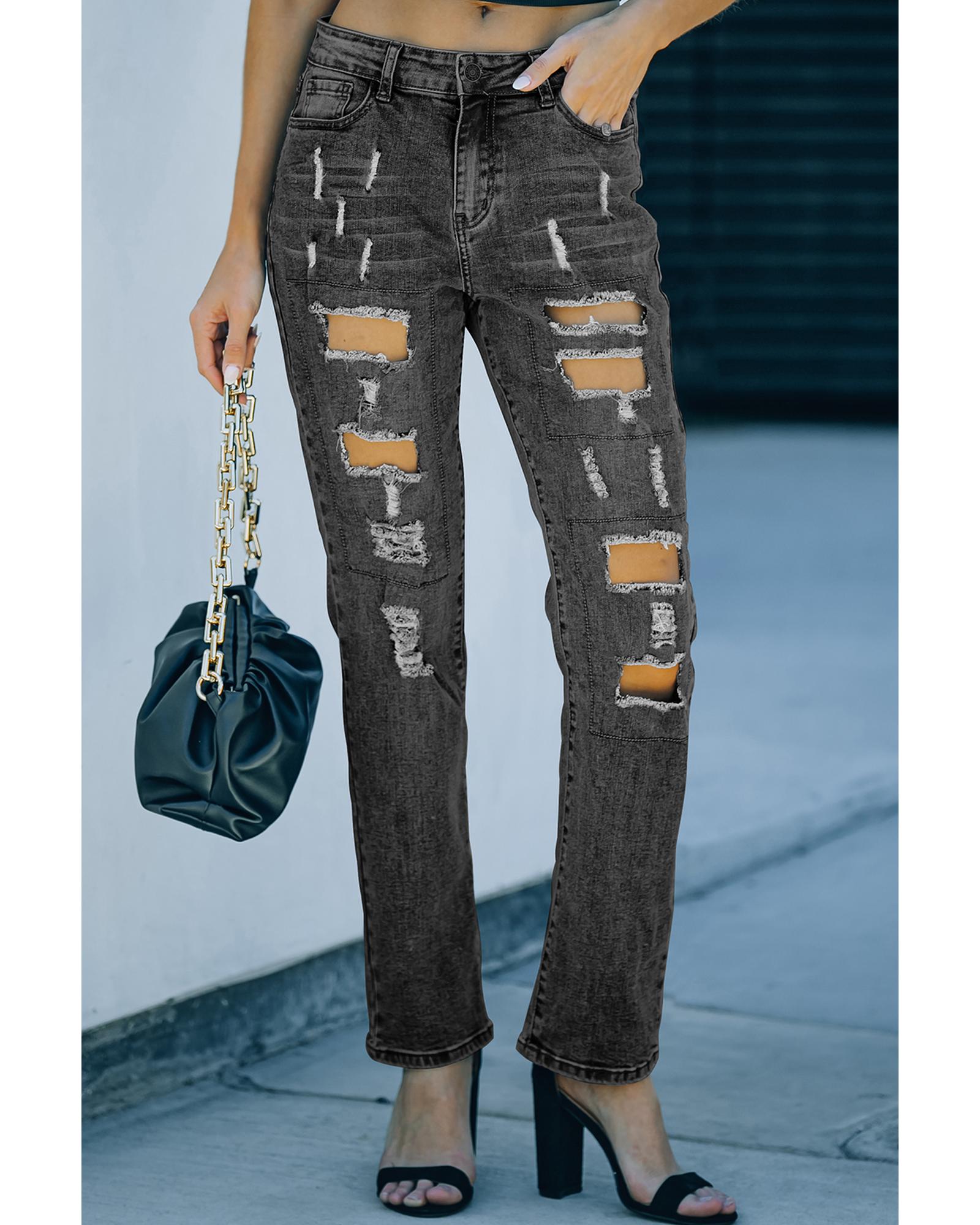 Azura Exchange Buttoned Pockets Distressed Jeans - S Secondary image