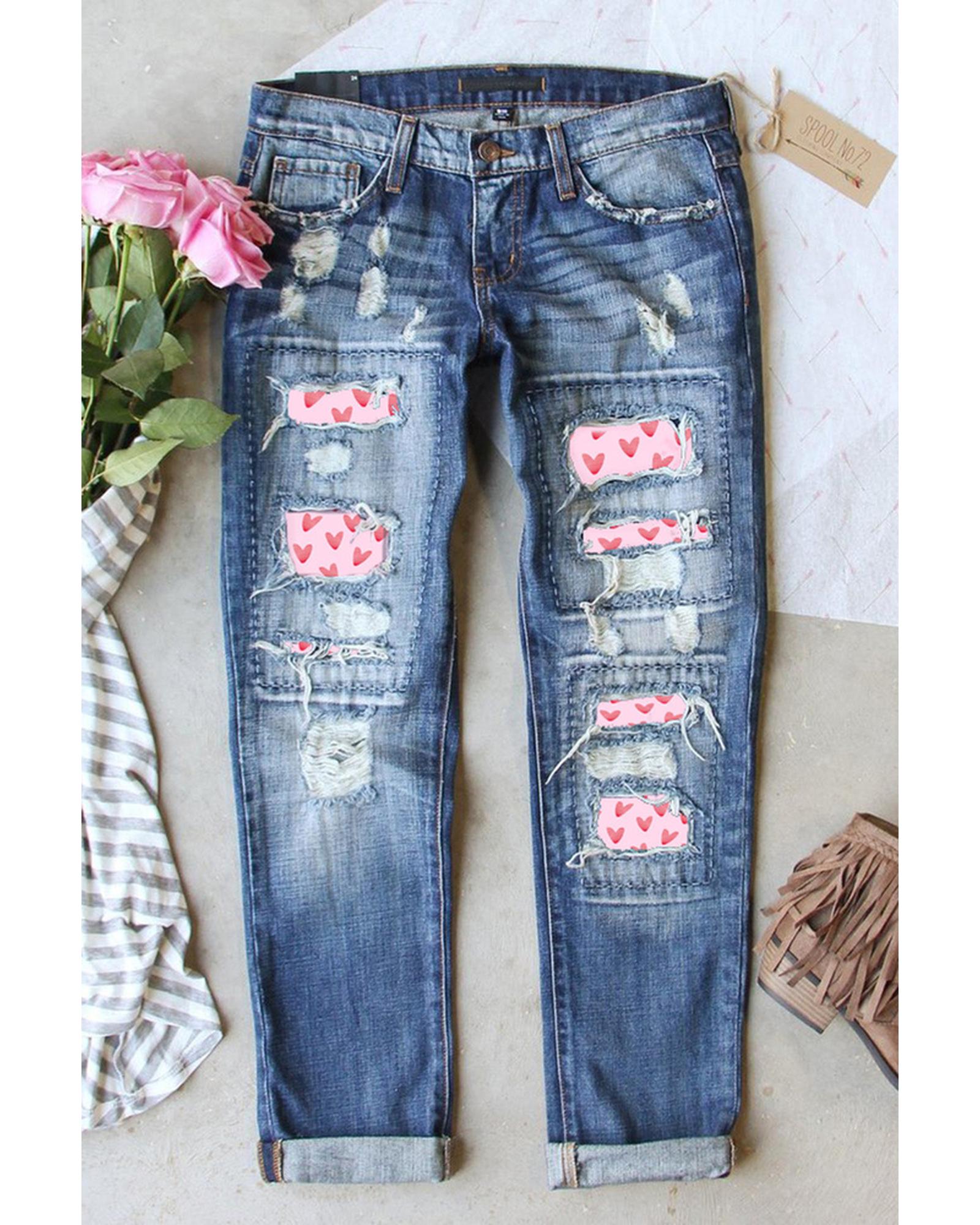 Azura Exchange Heart Patchwork Jeans - 12 US Main image