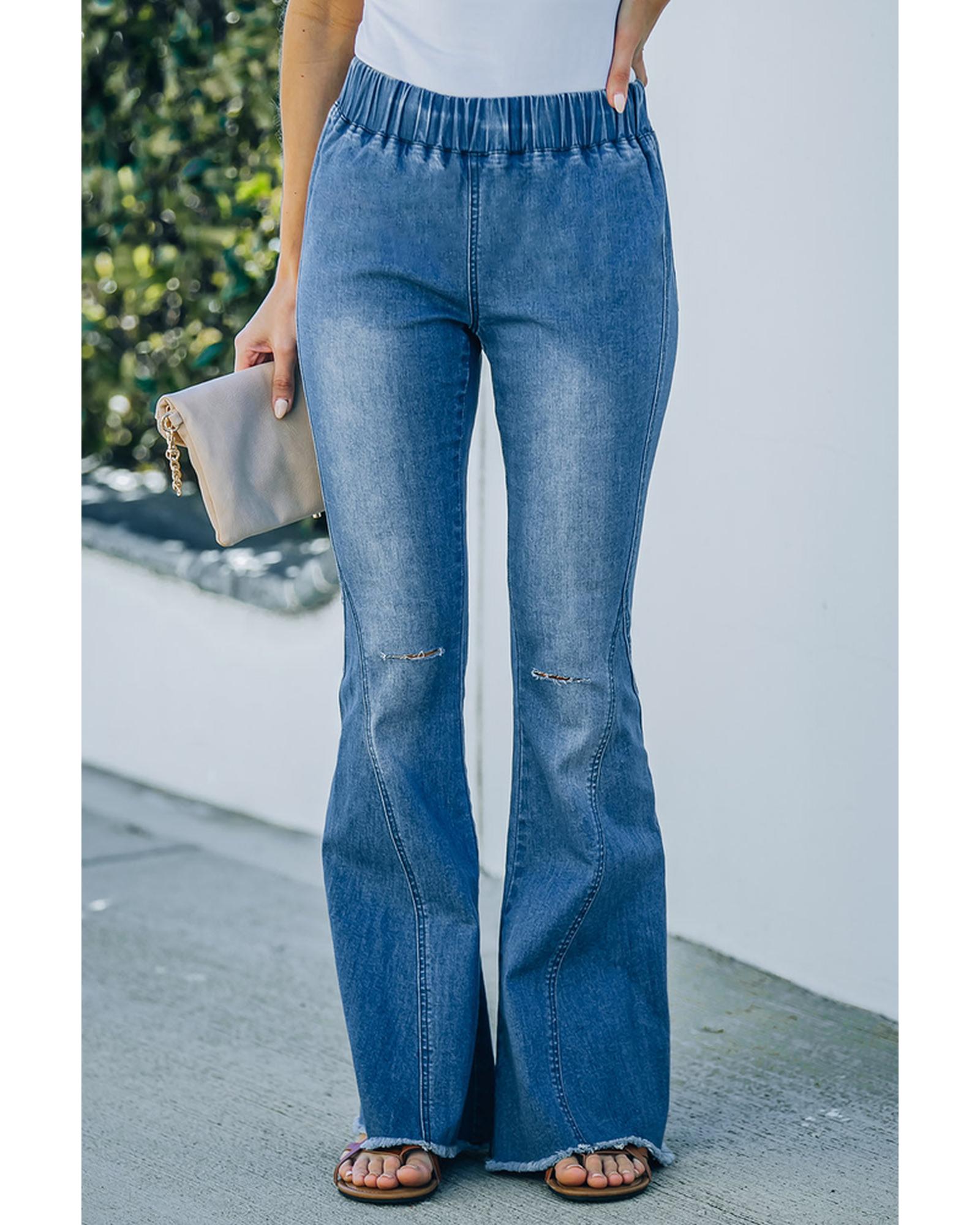 Azura Exchange Distressed Bell Bottom Denim Pants - M Main image