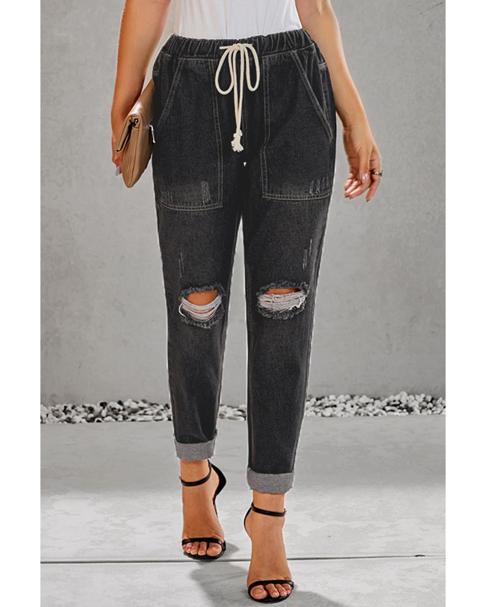 Azura Exchange Distressed Denim Jogger with Pocket Detail - S Main image