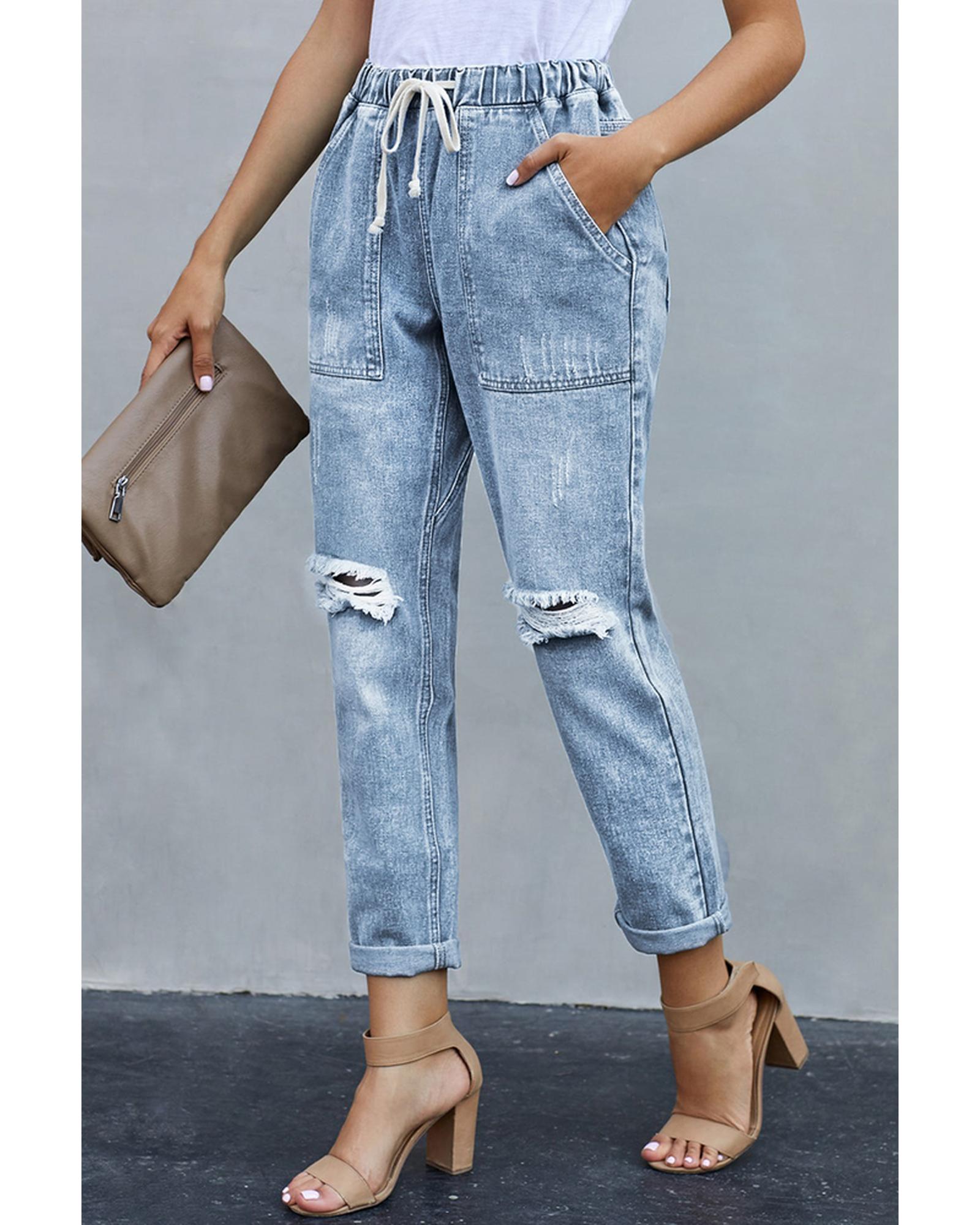 Azura Exchange Distressed Pocketed Denim Jogger - S Main image