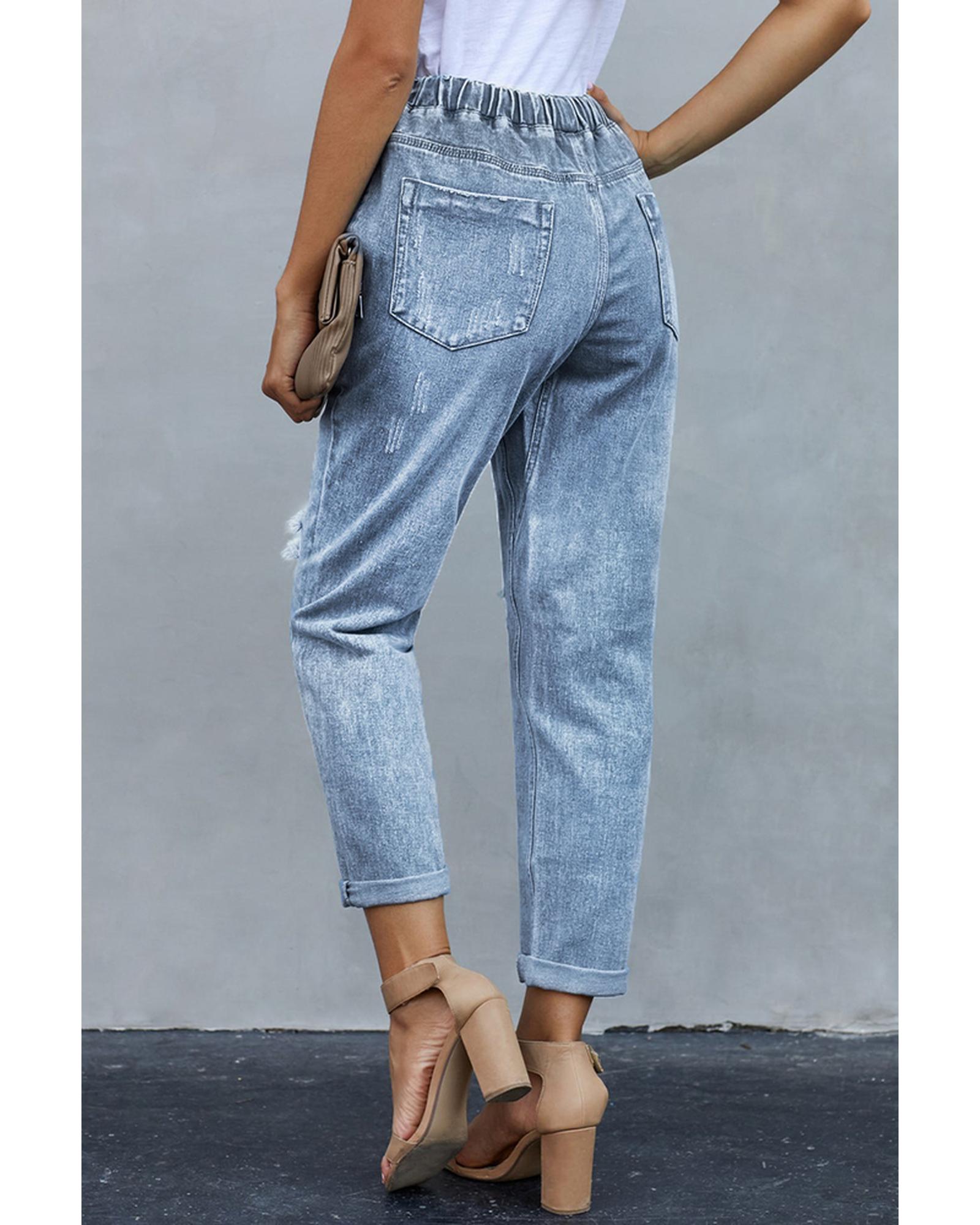 Azura Exchange Distressed Pocketed Denim Jogger - S Secondary image