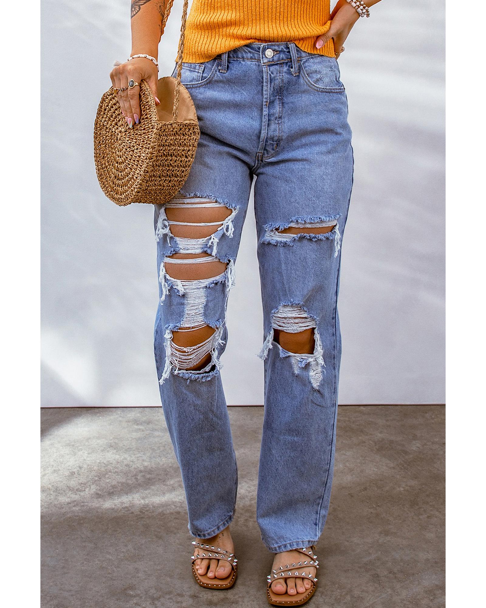 Azura Exchange Destroyed Boyfriend Jeans - 14 US Secondary image
